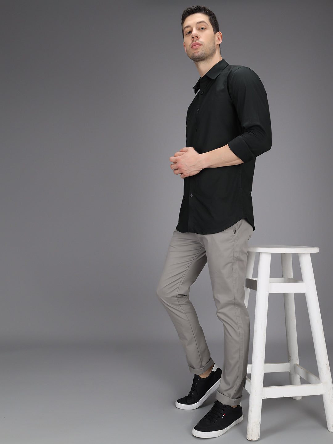 Steel Grey Stretchable Slim Fit Casual Cotton Chino Pants