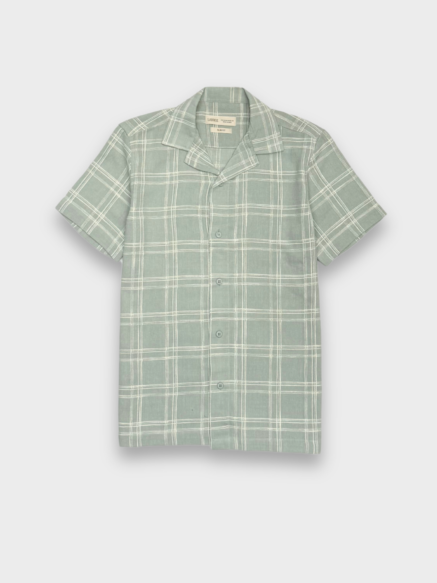 SOFT GREEN CHECKED TEXTURED HALF SLEEVES SHIRT