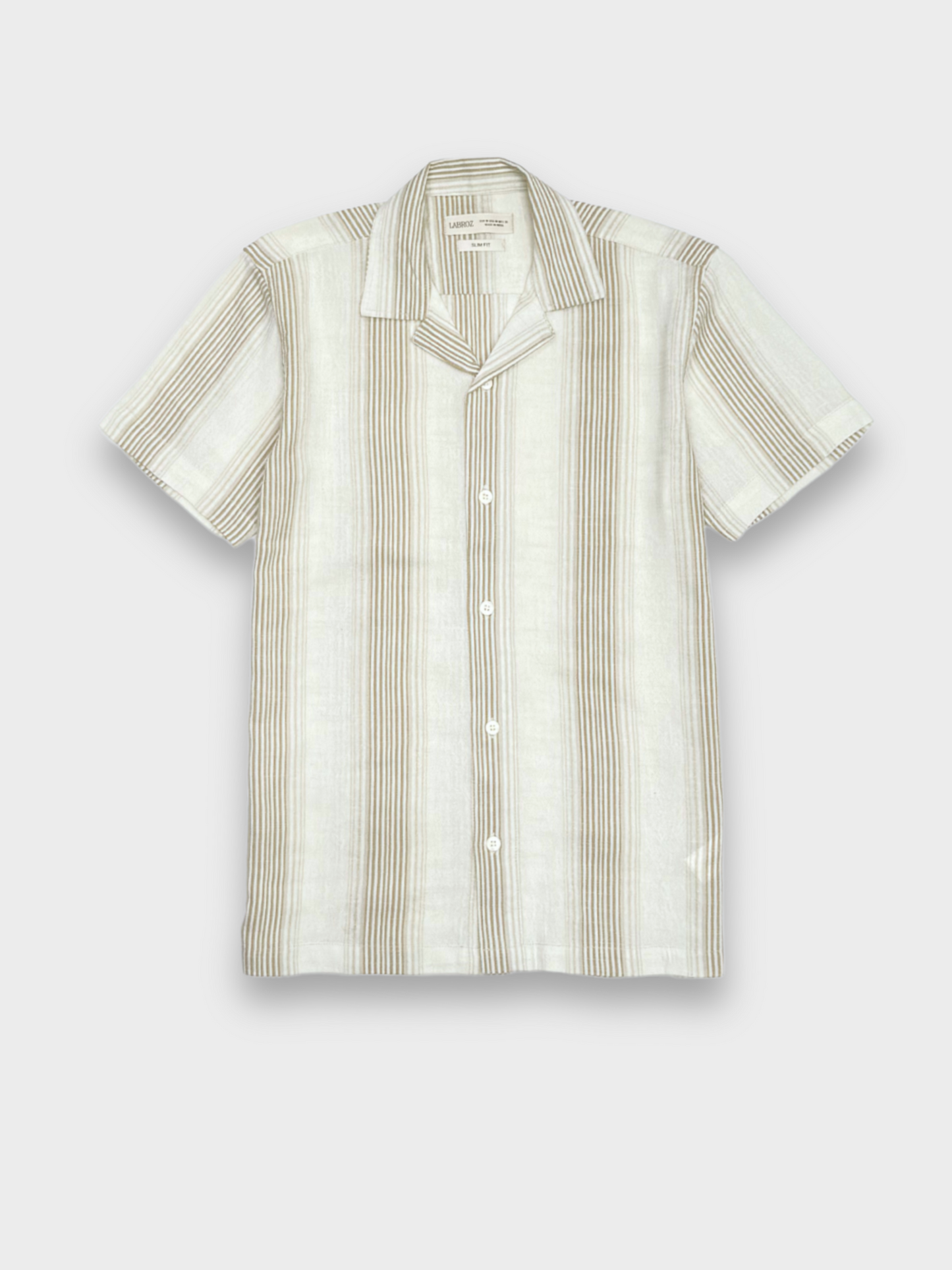 ECRU STRIPED TEXTURED HALF SLEEVES SHIRT