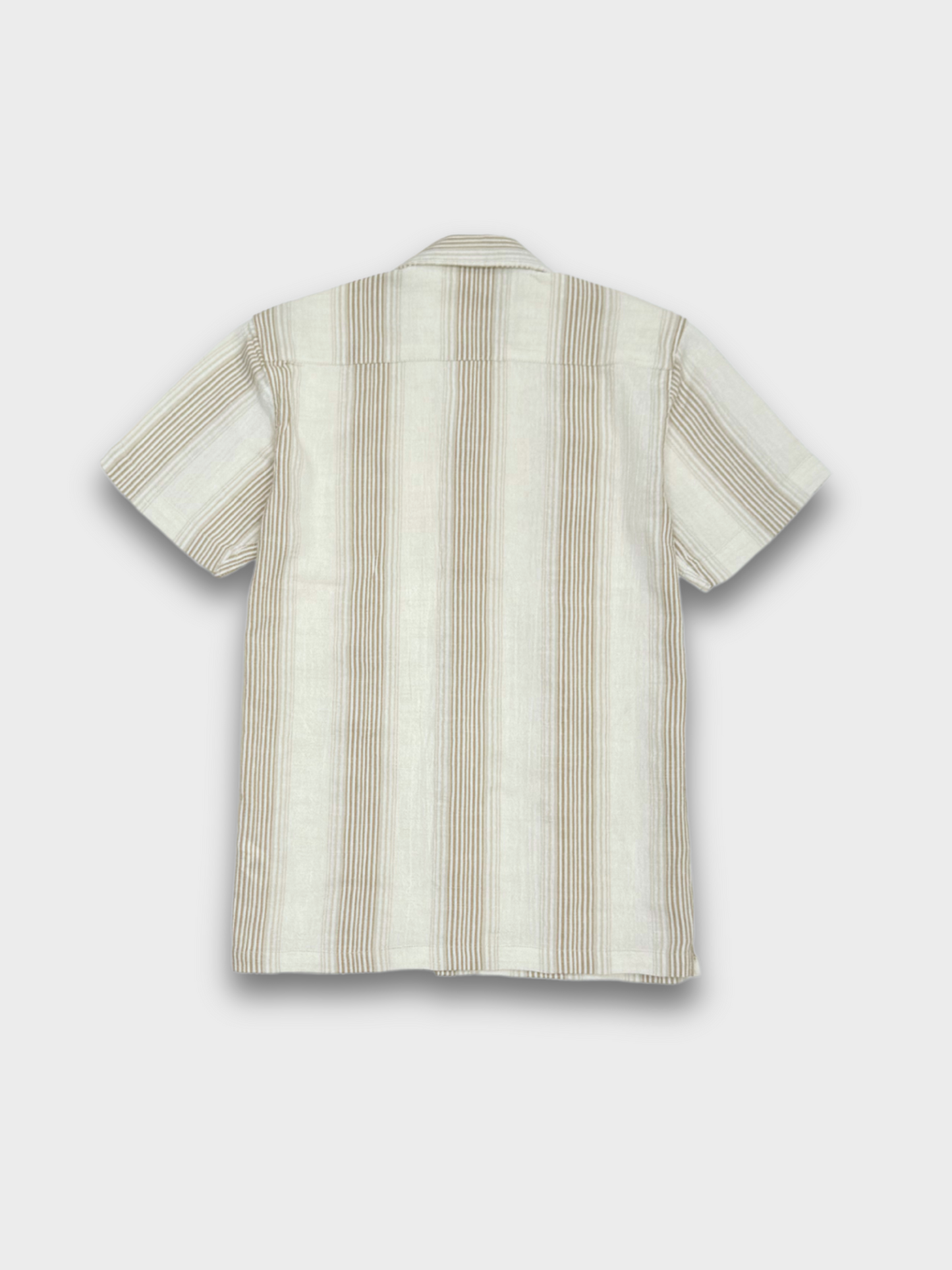 ECRU STRIPED TEXTURED HALF SLEEVES SHIRT