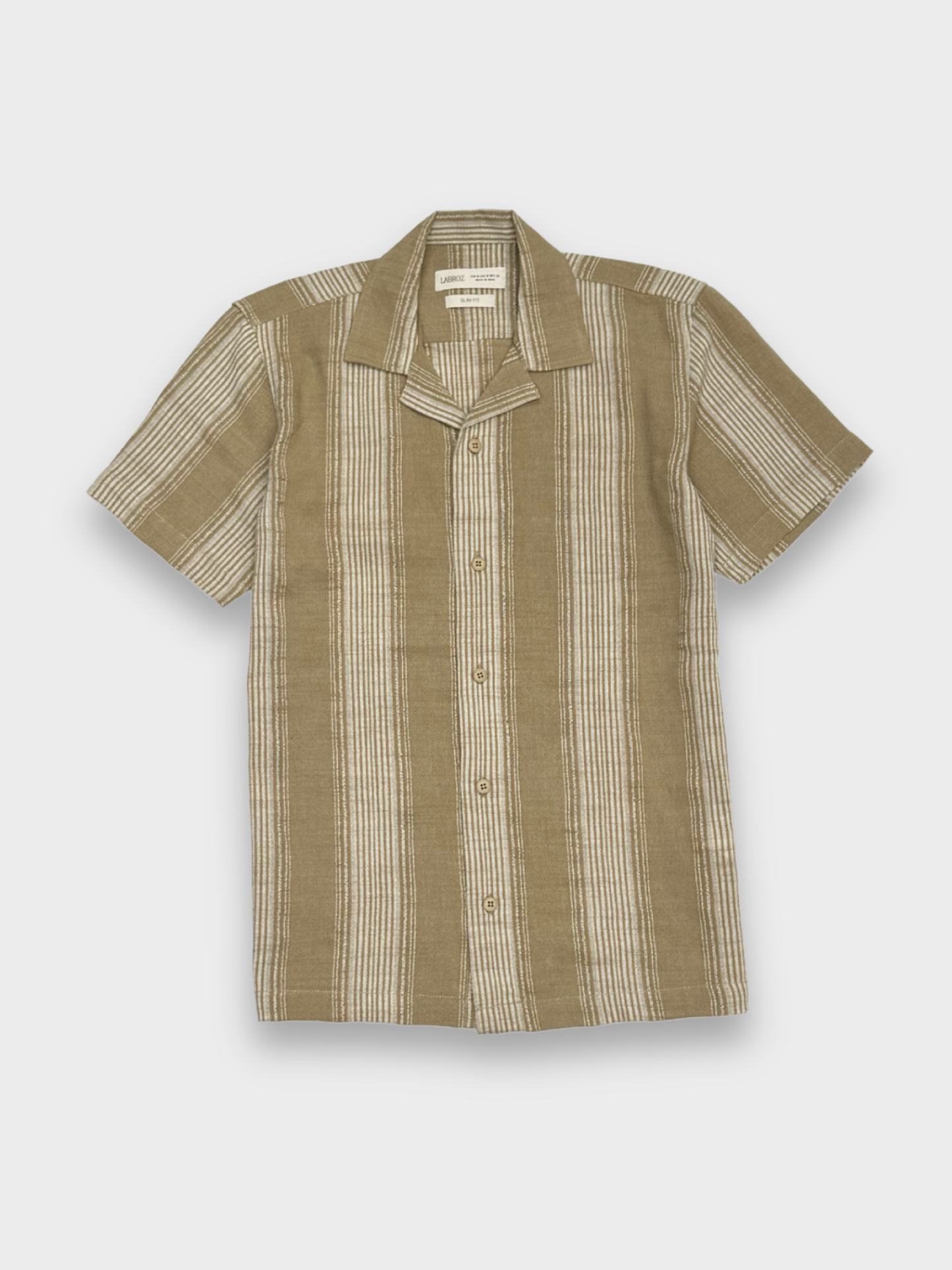 TAN STRIPED TEXTURED HALF SLEEVES SHIRT