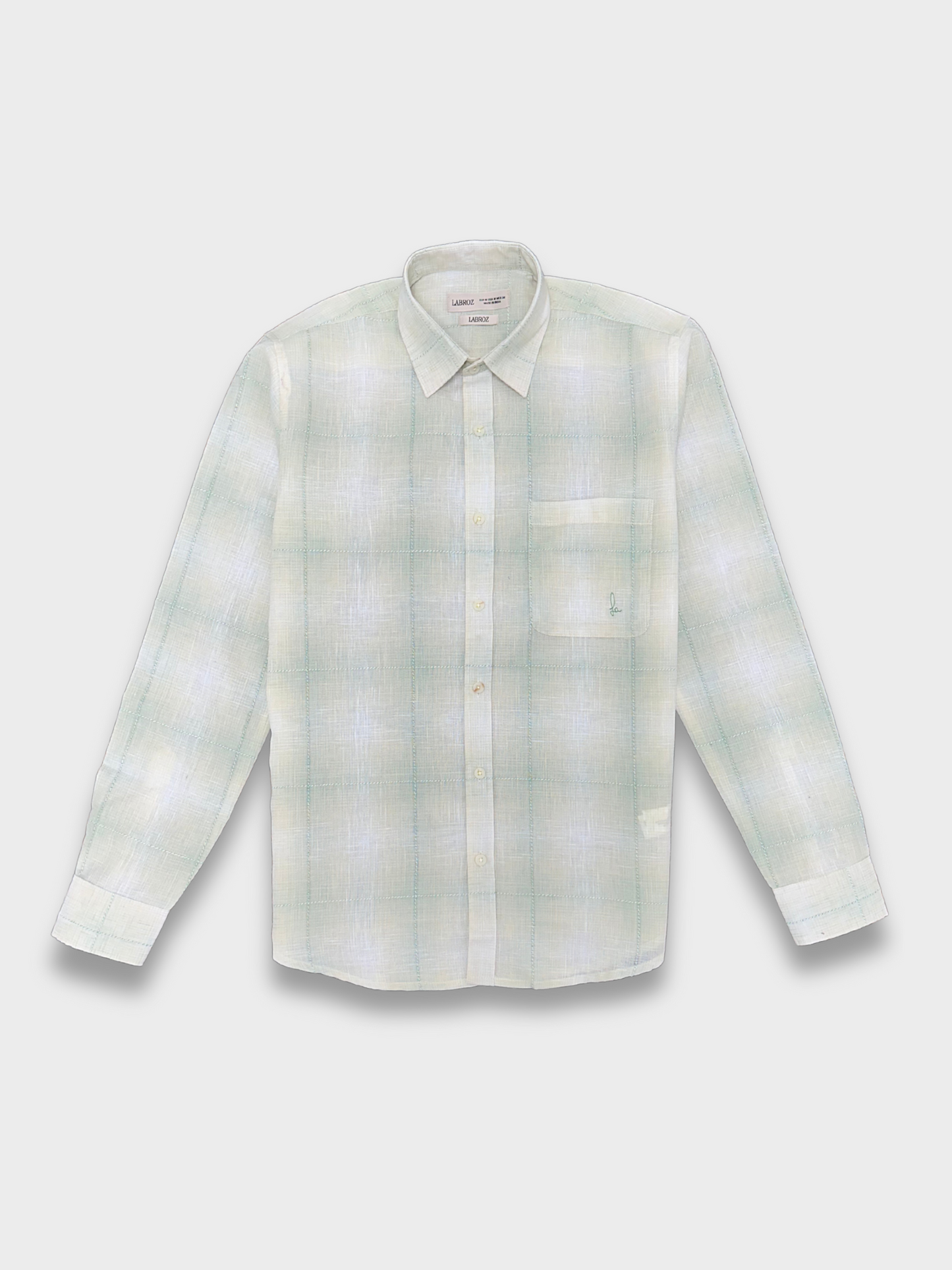 Men's Slim Fit Checkered Soft Green Linen Shirt