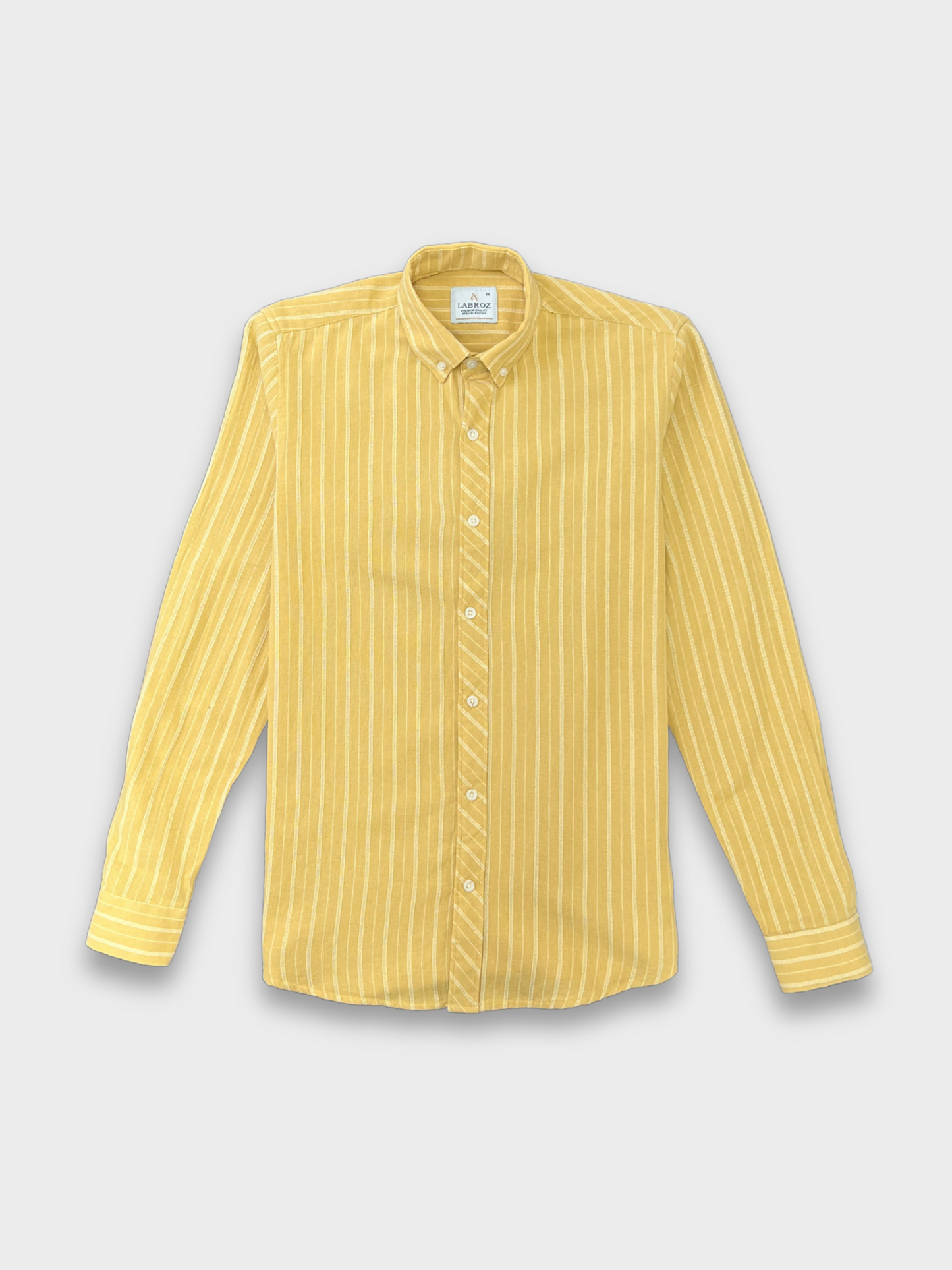Men's Yellow Linen Striped Slim Fit Shirt