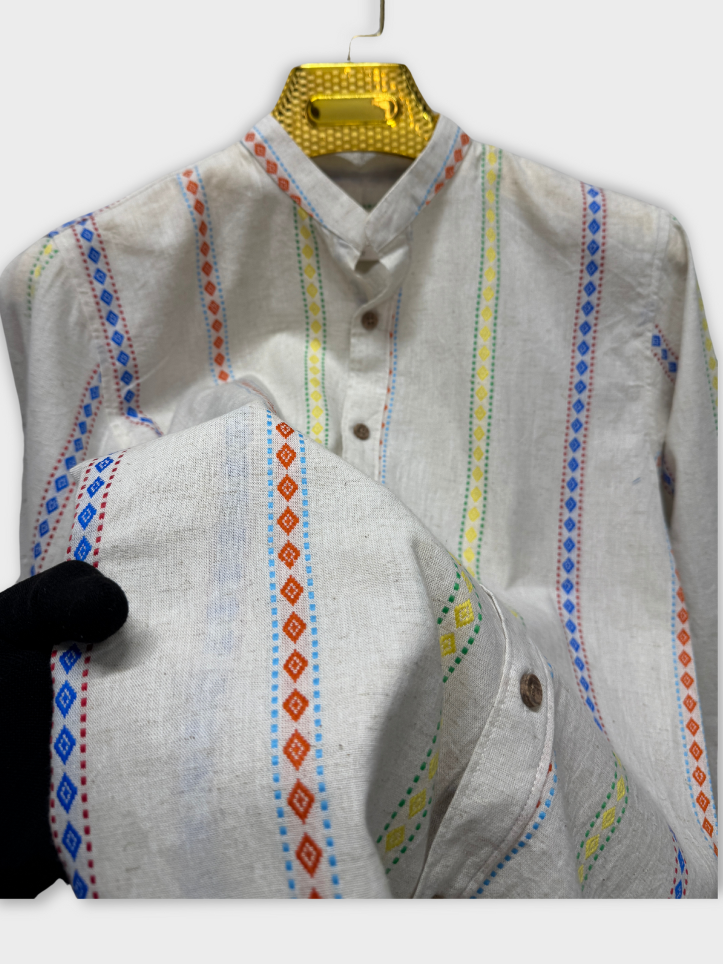 MANDARIN COLLAR WHITE SLIM FIT LINEN BLEND SHIRT