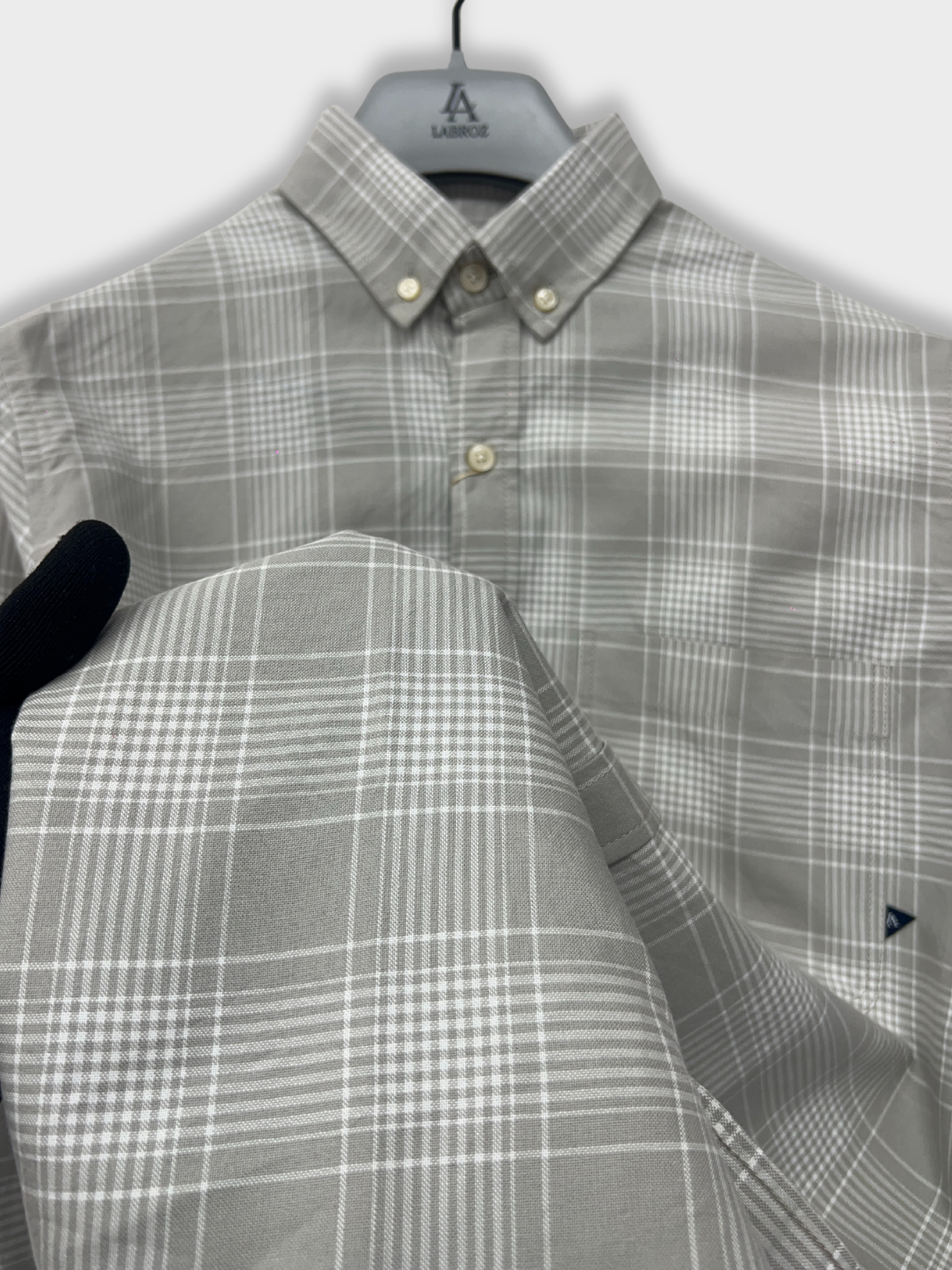 LIGHT GREY OXFORD CHECKERED SLIM FIT SHIRT