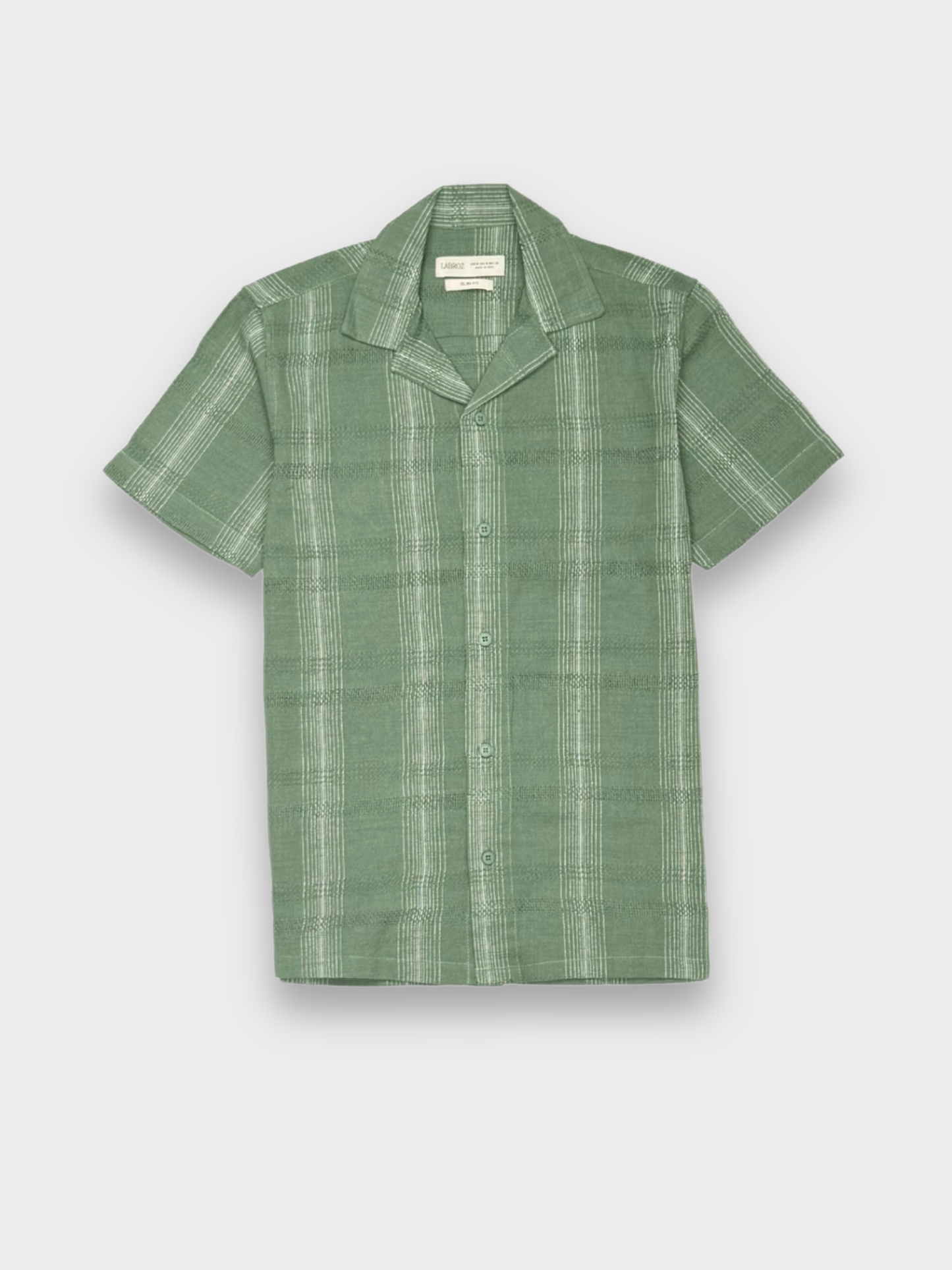 SAGE GREEN STRIPED TEXTURED HALF SLEEVES SHIRT