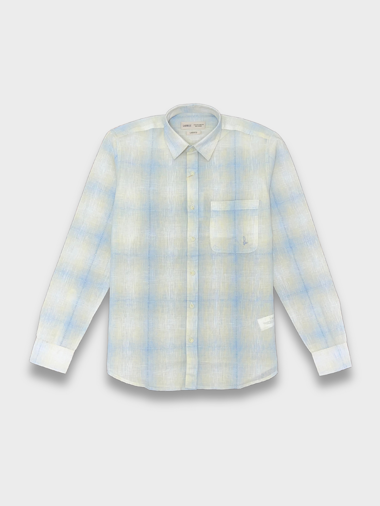 Men's Slim Fit Checkered Light Blue Linen Shirt