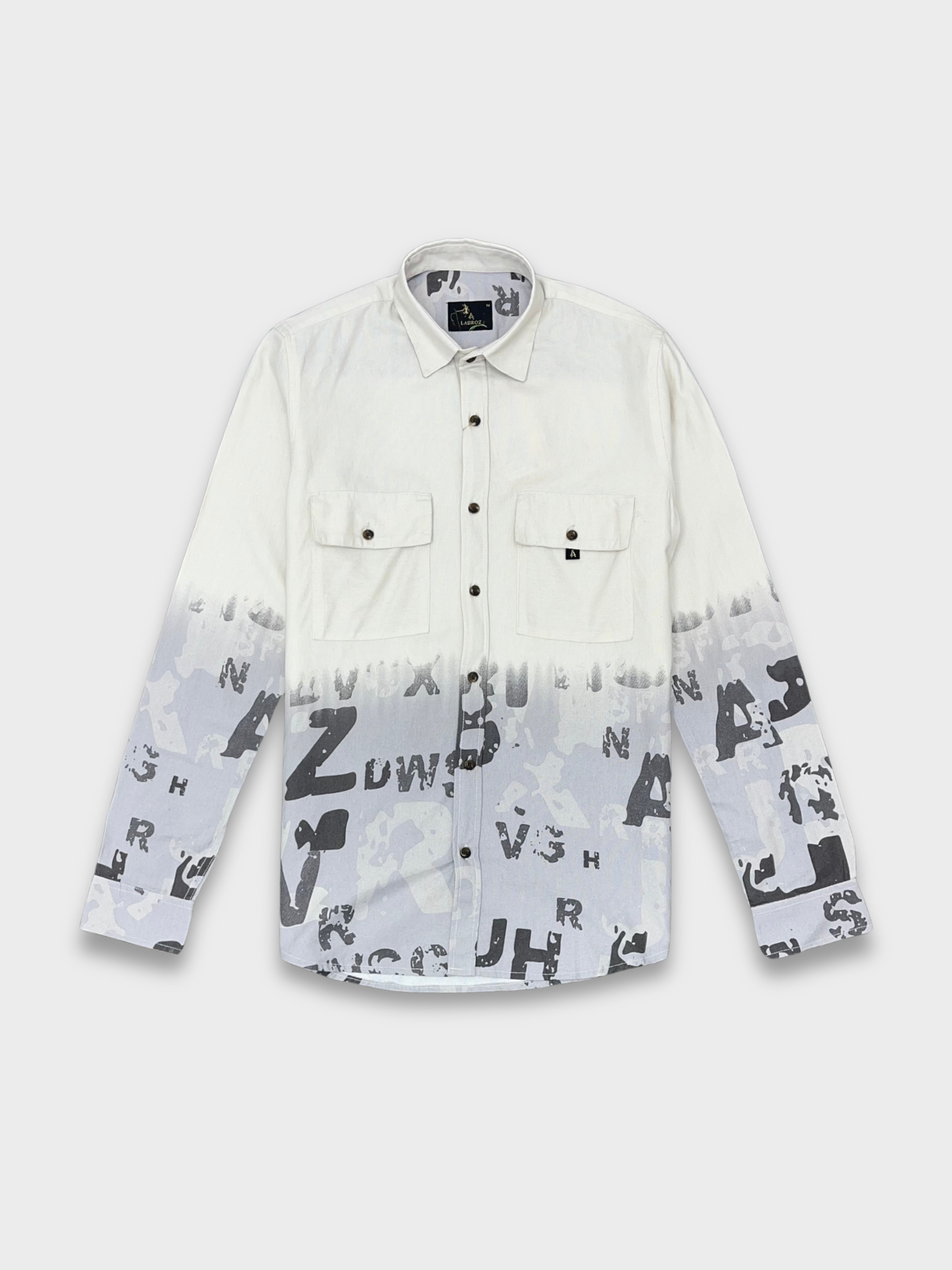 Men's White & Grey Gradient Abstract Print Dobby Shirt