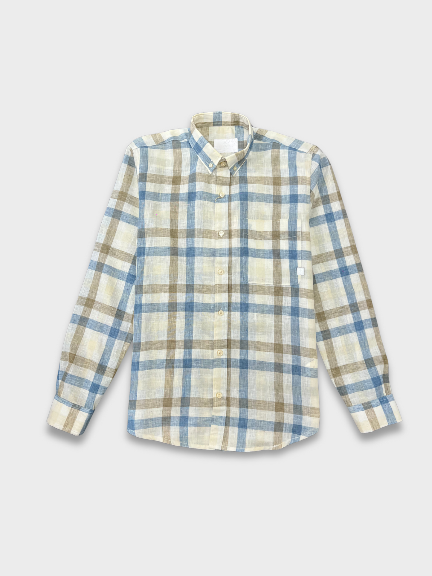 MULTICOLOR CHECKERED LINEN BLEND SLIM FIT SHIRT