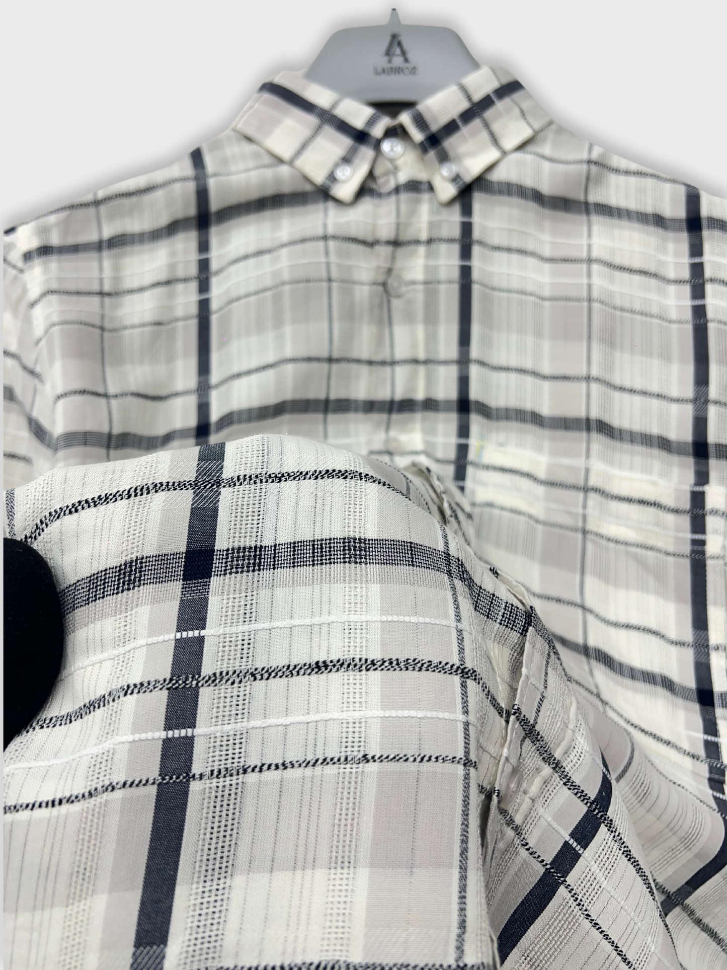 MEN'S SHANEEL EMBROIDERED NAVY BLUE CHECK SLIM FIT SHIRT