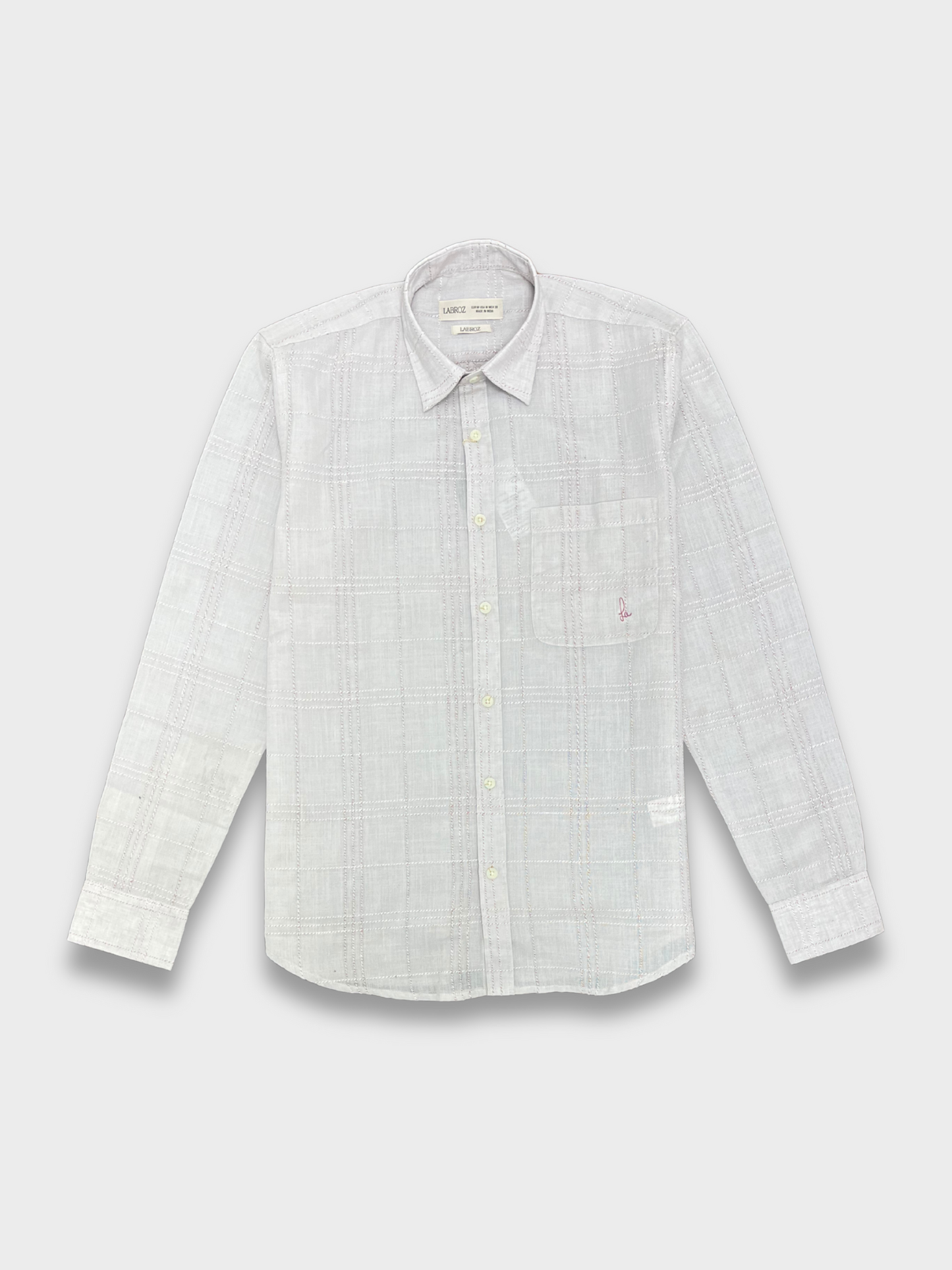Men's Slim Fit Checkered Off White Linen Shirt