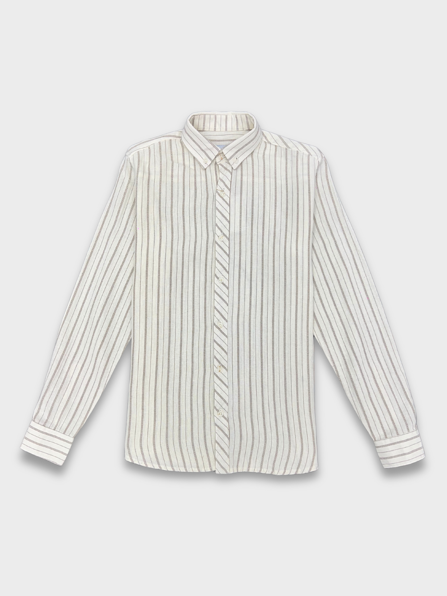Men's Off White Linen Striped Slim Fit Shirt