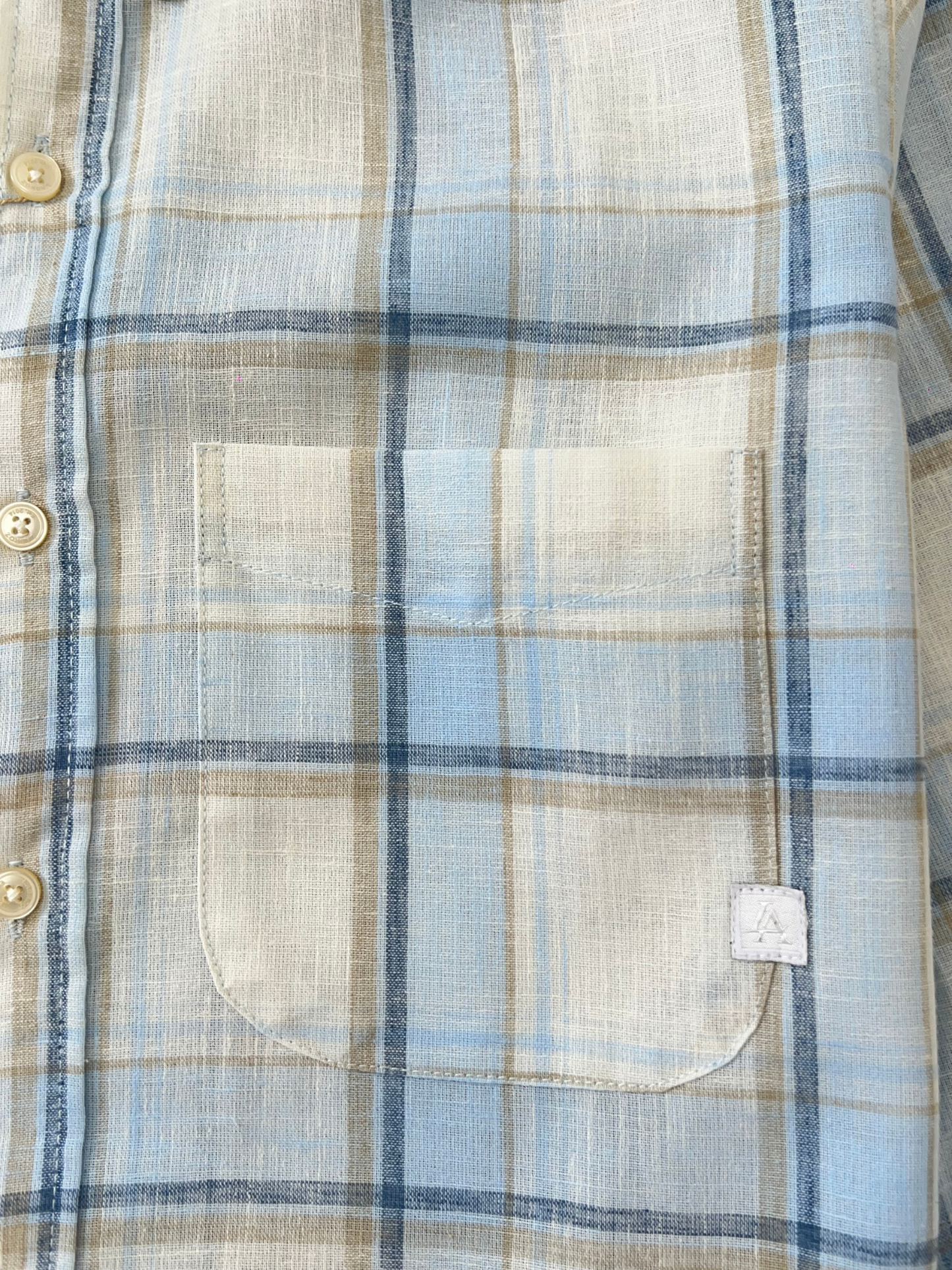 BLUE CHECKERED LINEN BLEND SLIM FIT SHIRT
