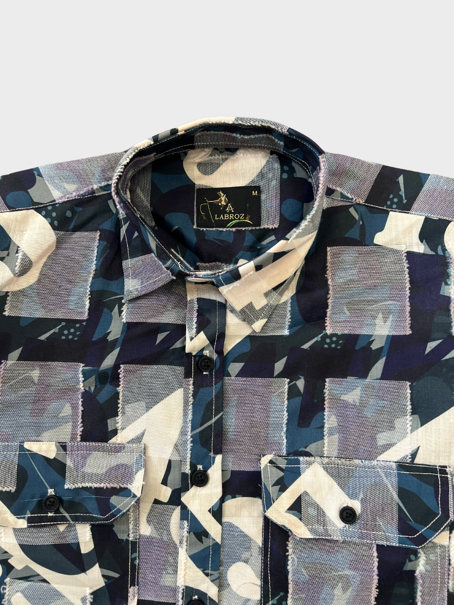 CUT WORK DARK BLUE ABSTRACT SHIRT