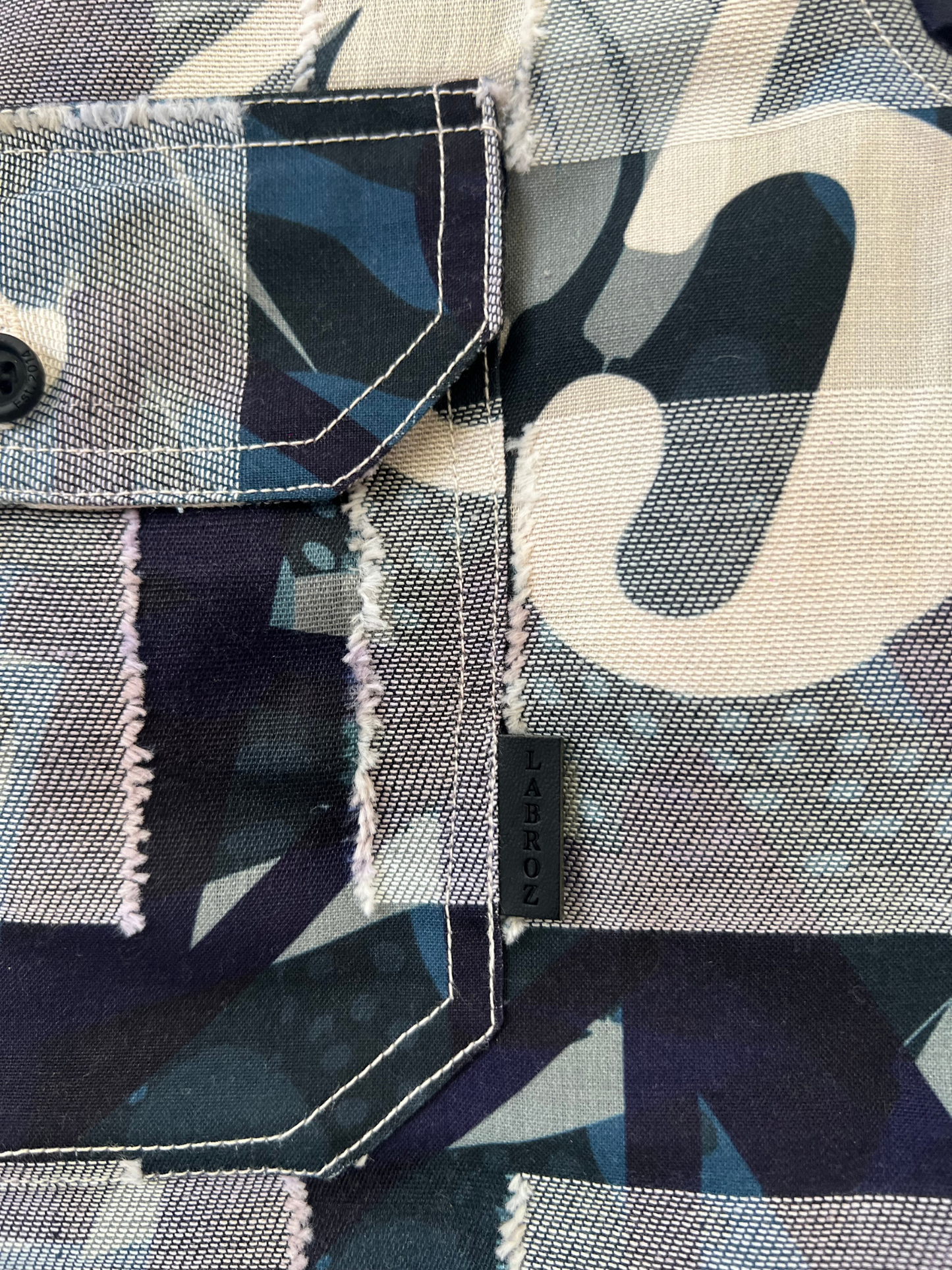 CUT WORK DARK BLUE ABSTRACT SHIRT