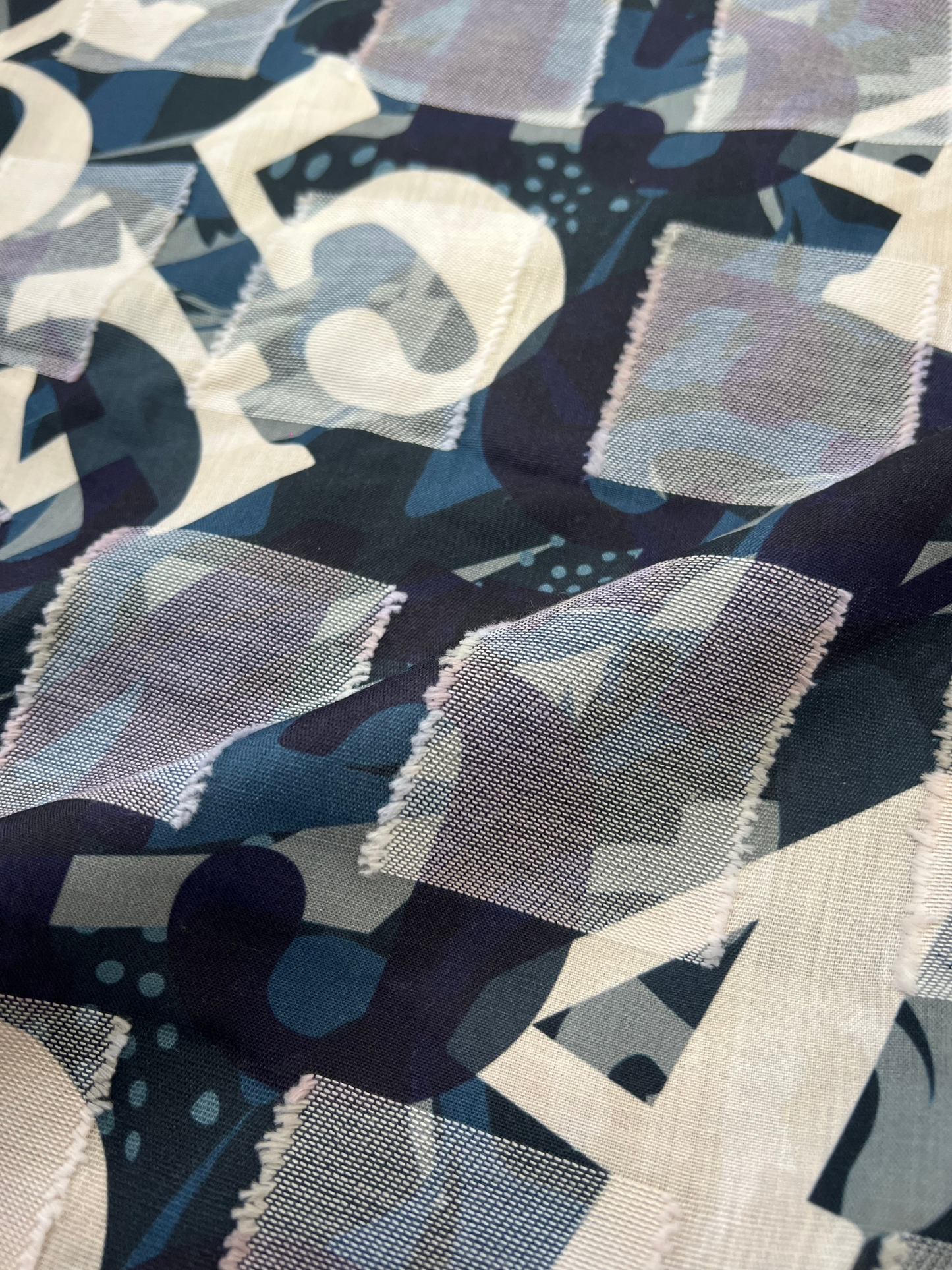 CUT WORK DARK BLUE ABSTRACT SHIRT