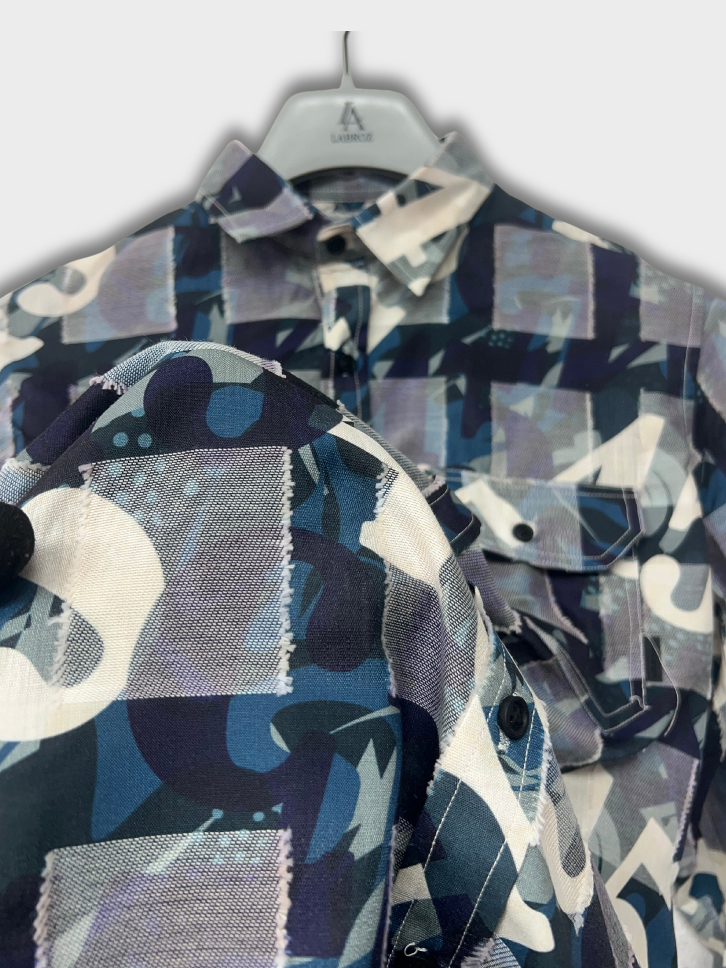CUT WORK DARK BLUE ABSTRACT SHIRT
