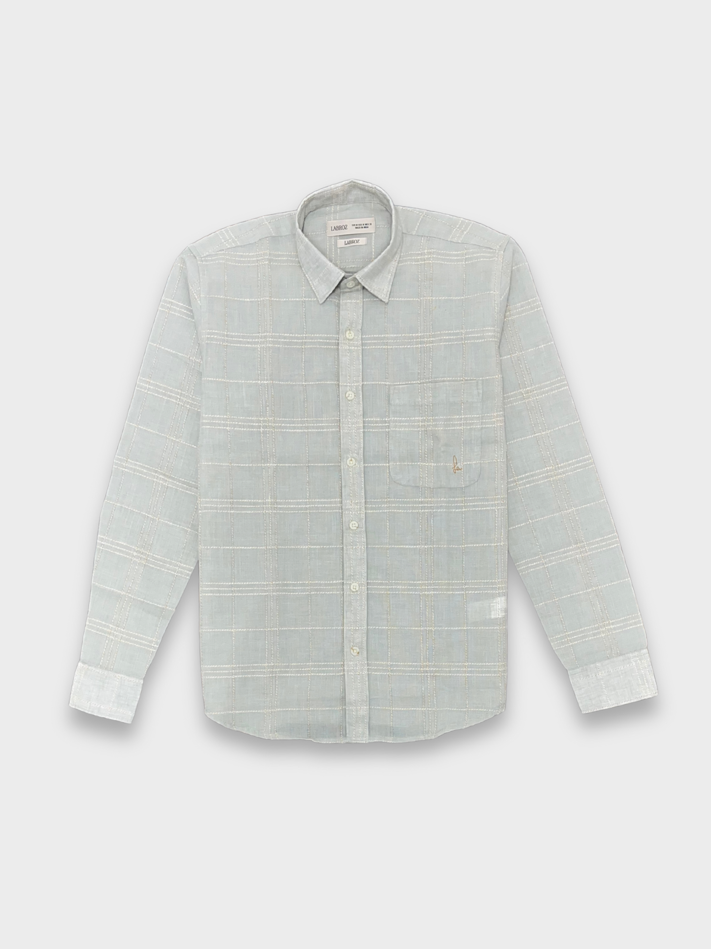 Men's Slim Fit Checkered Sea Green Linen Shirt