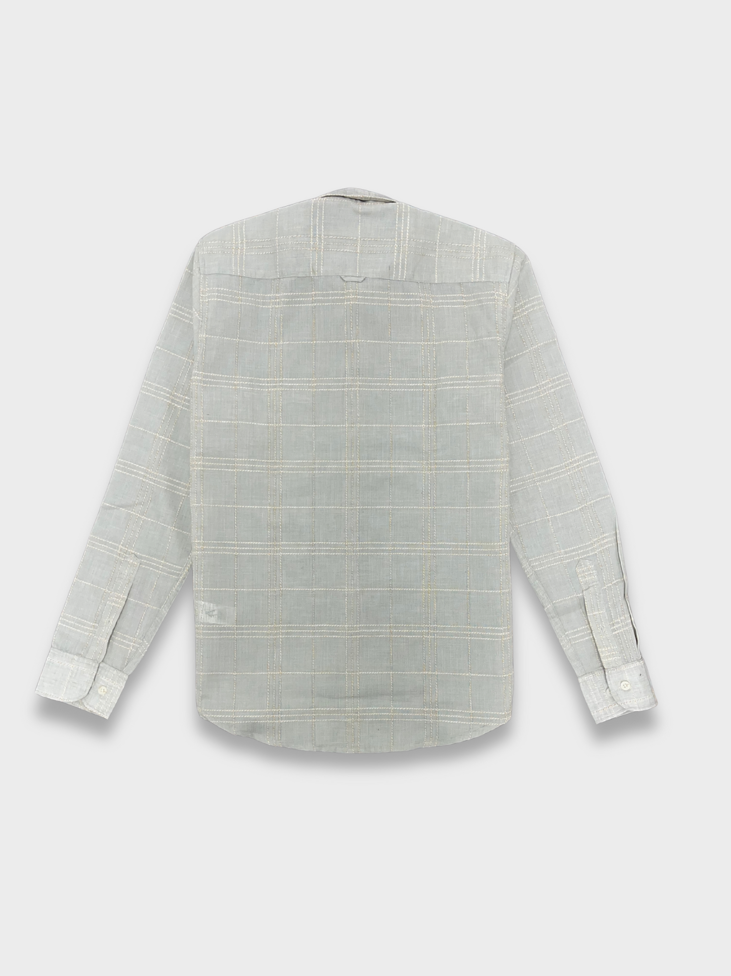Men's Slim Fit Checkered Sea Green Linen Shirt