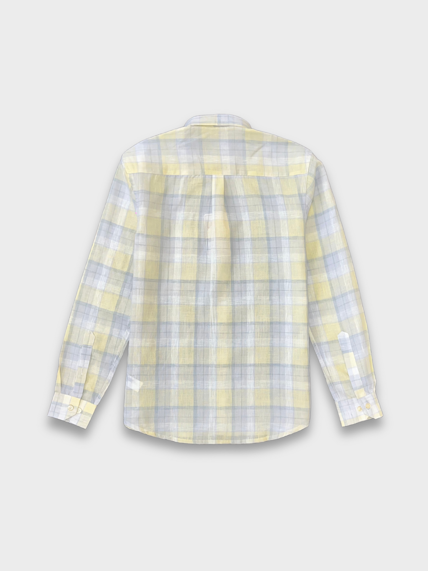LEMON CHECKERED LINEN BLEND SLIM FIT SHIRT