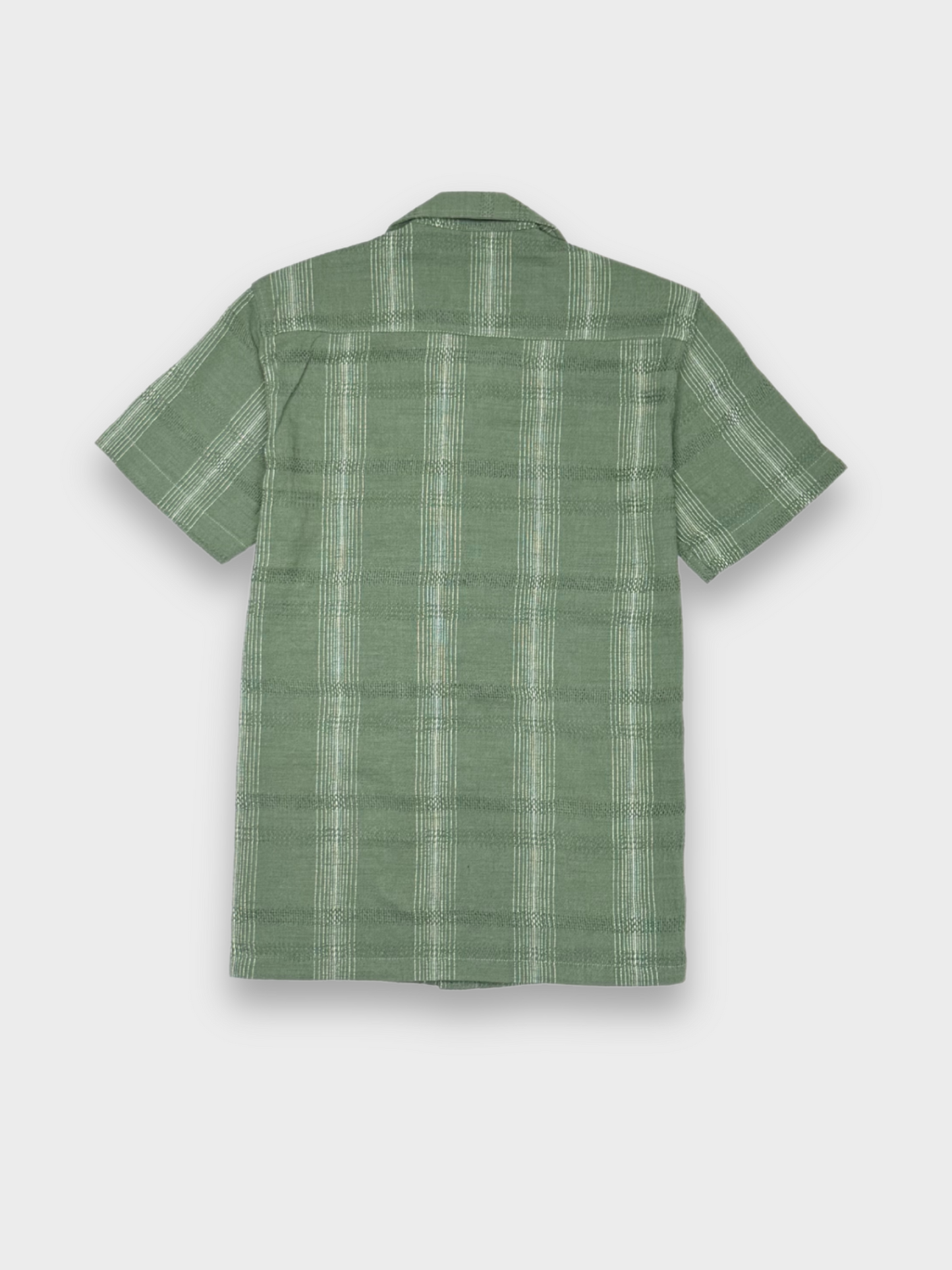 SAGE GREEN STRIPED TEXTURED HALF SLEEVES SHIRT