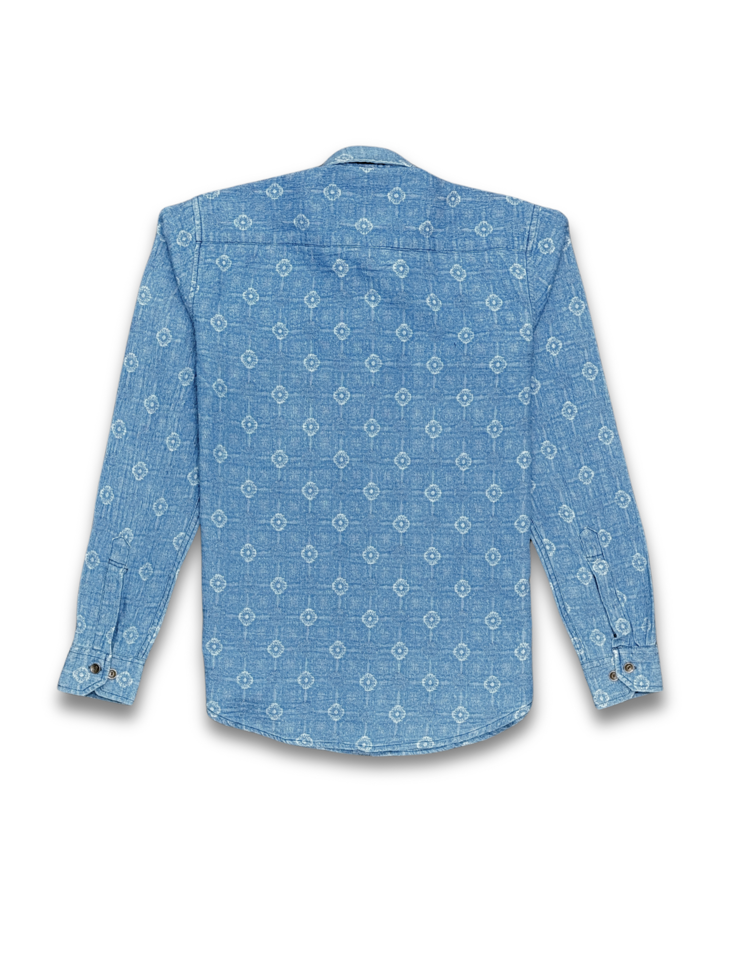 MID BLUE JACQUARD SLIM FIT DENIM SHIRT
