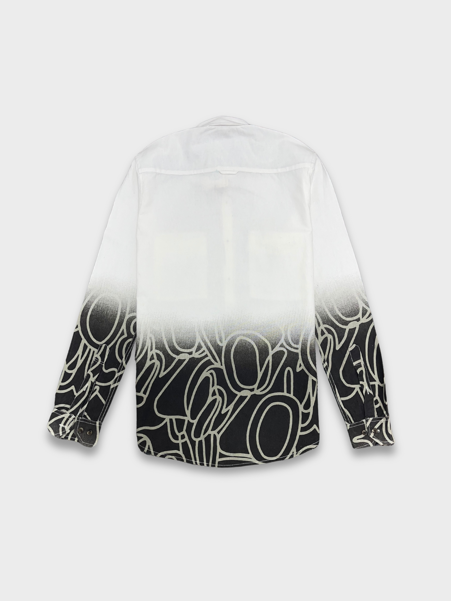 Men's White Black Gradient Abstract Graphic Dobby Shirt