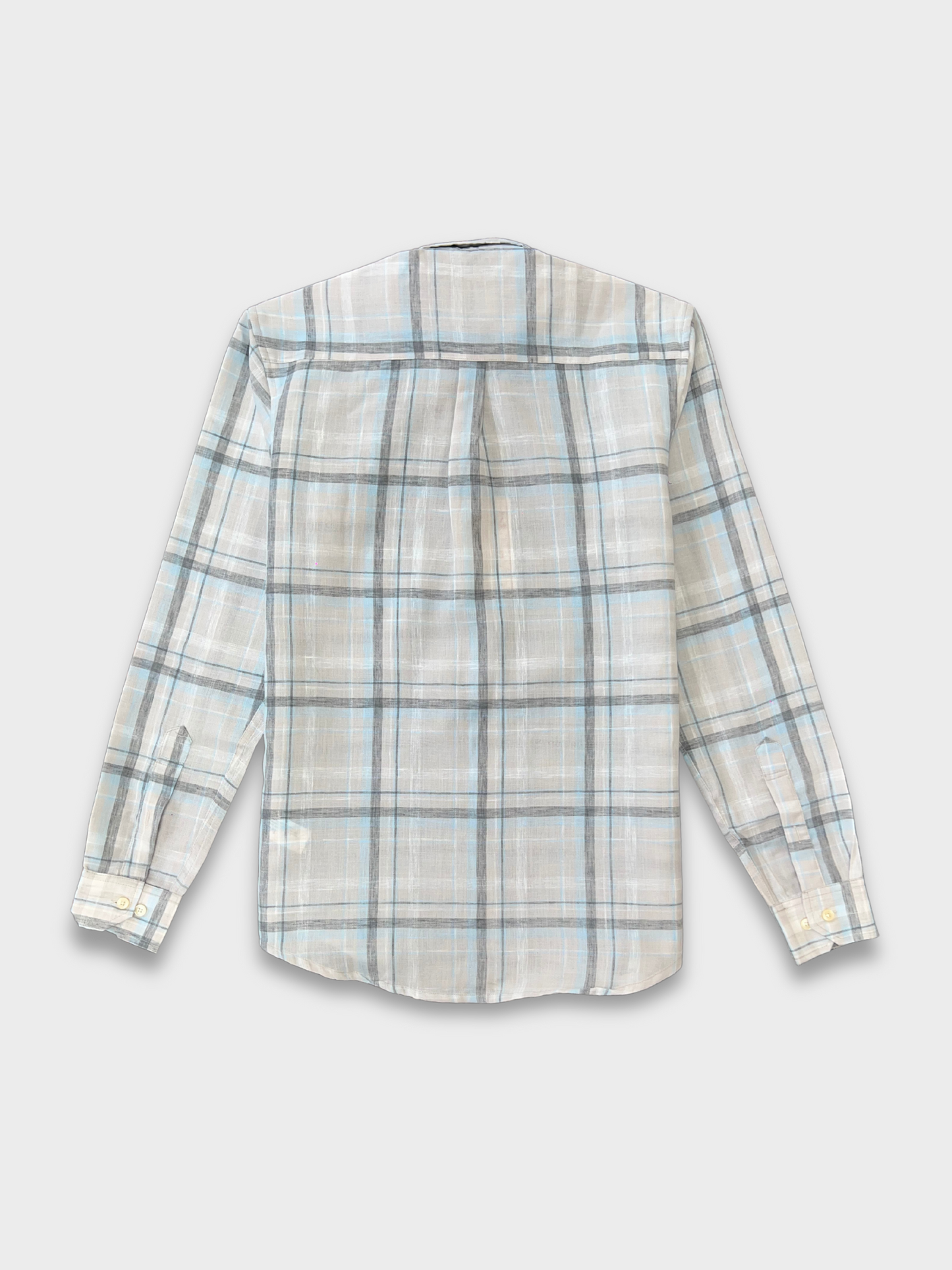 LIGHT GREY CHECKERED LINEN BLEND SLIM FIT SHIRT