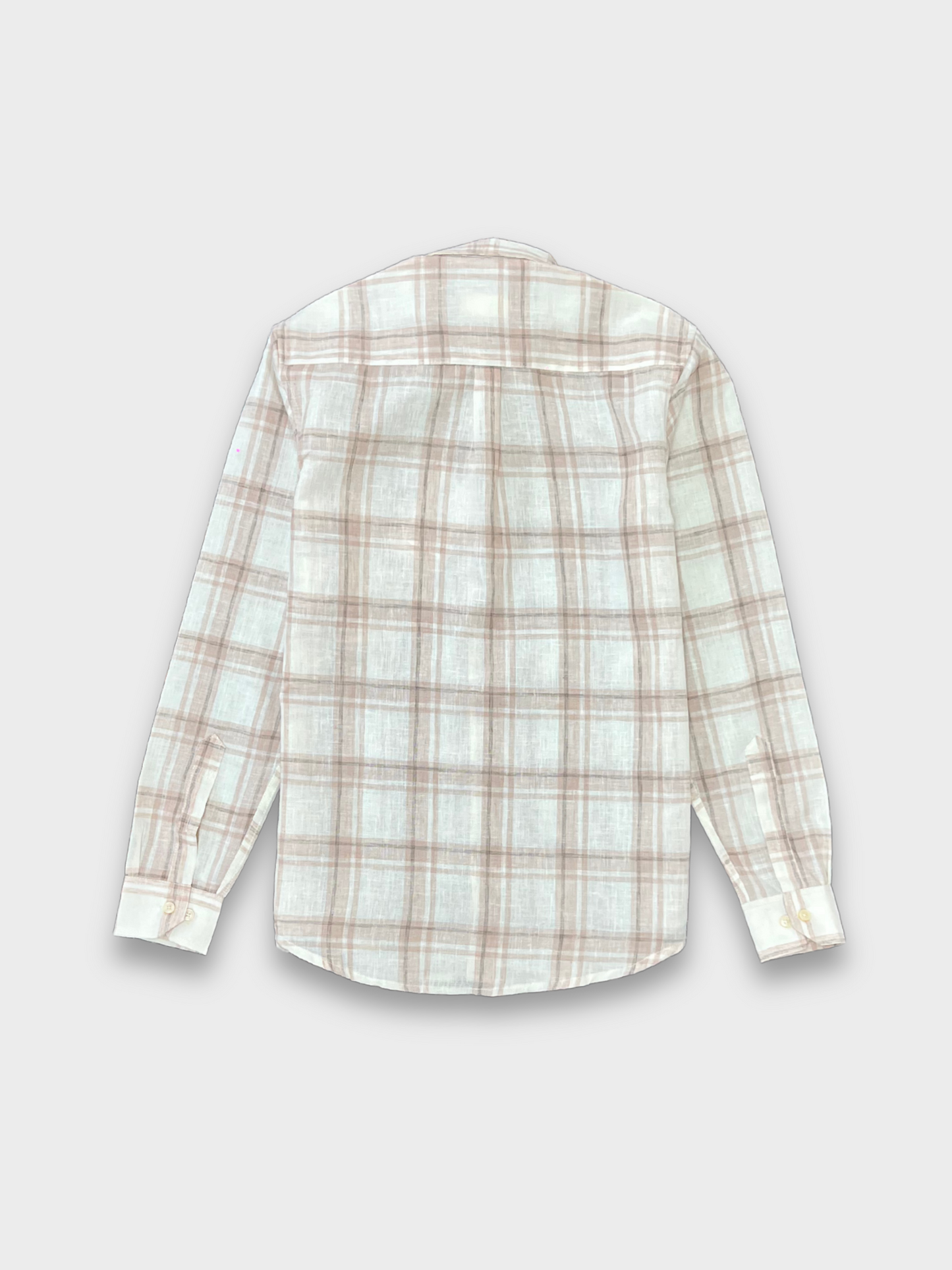 PEACH CHECKERED LINEN BLEND SLIM FIT SHIRT