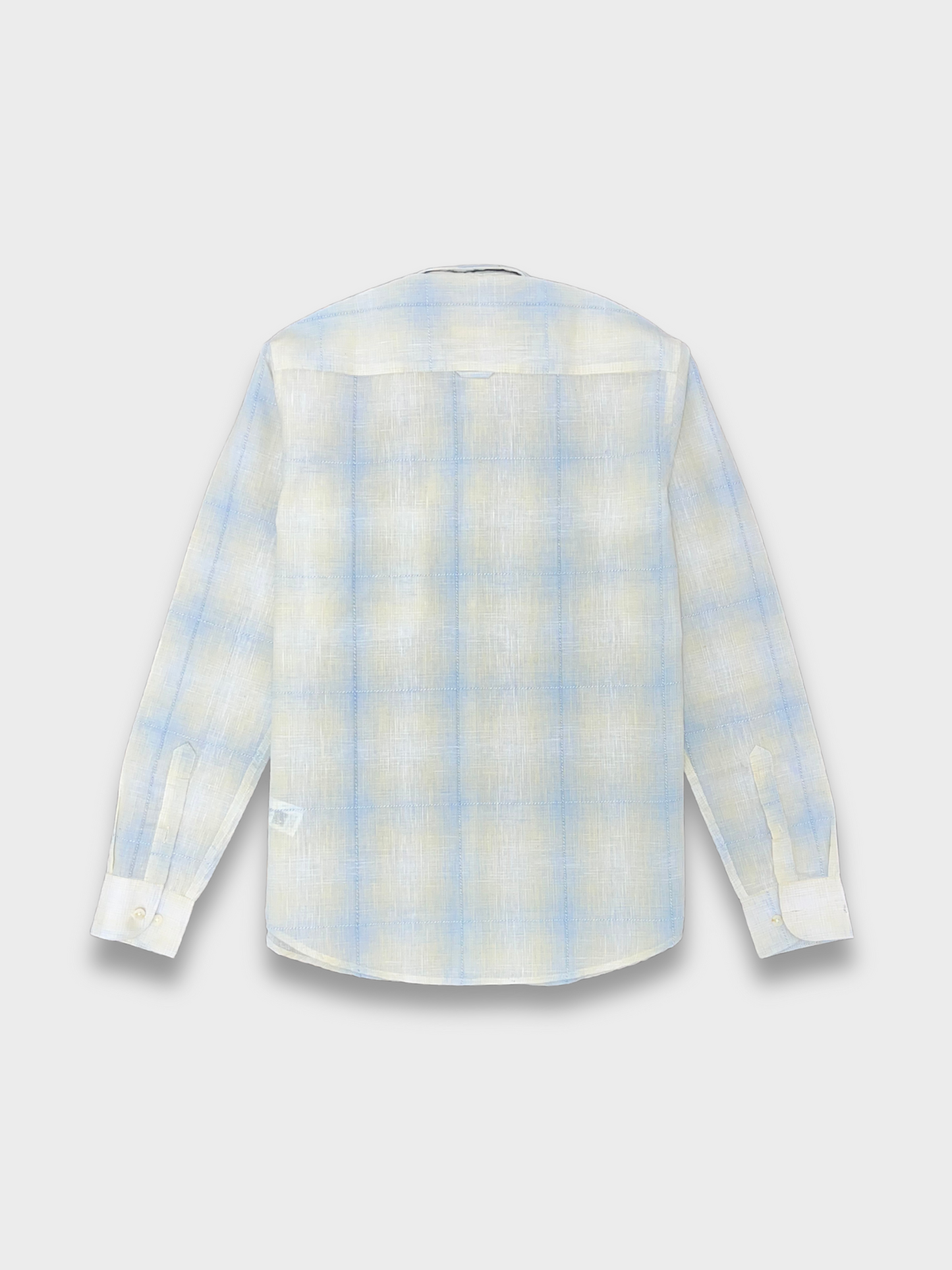Men's Slim Fit Checkered Light Blue Linen Shirt