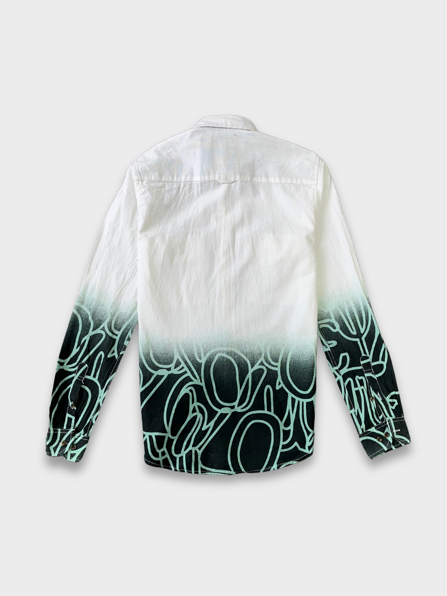 Men's White & Green Gradient Abstract Graphic Dobby Shirt