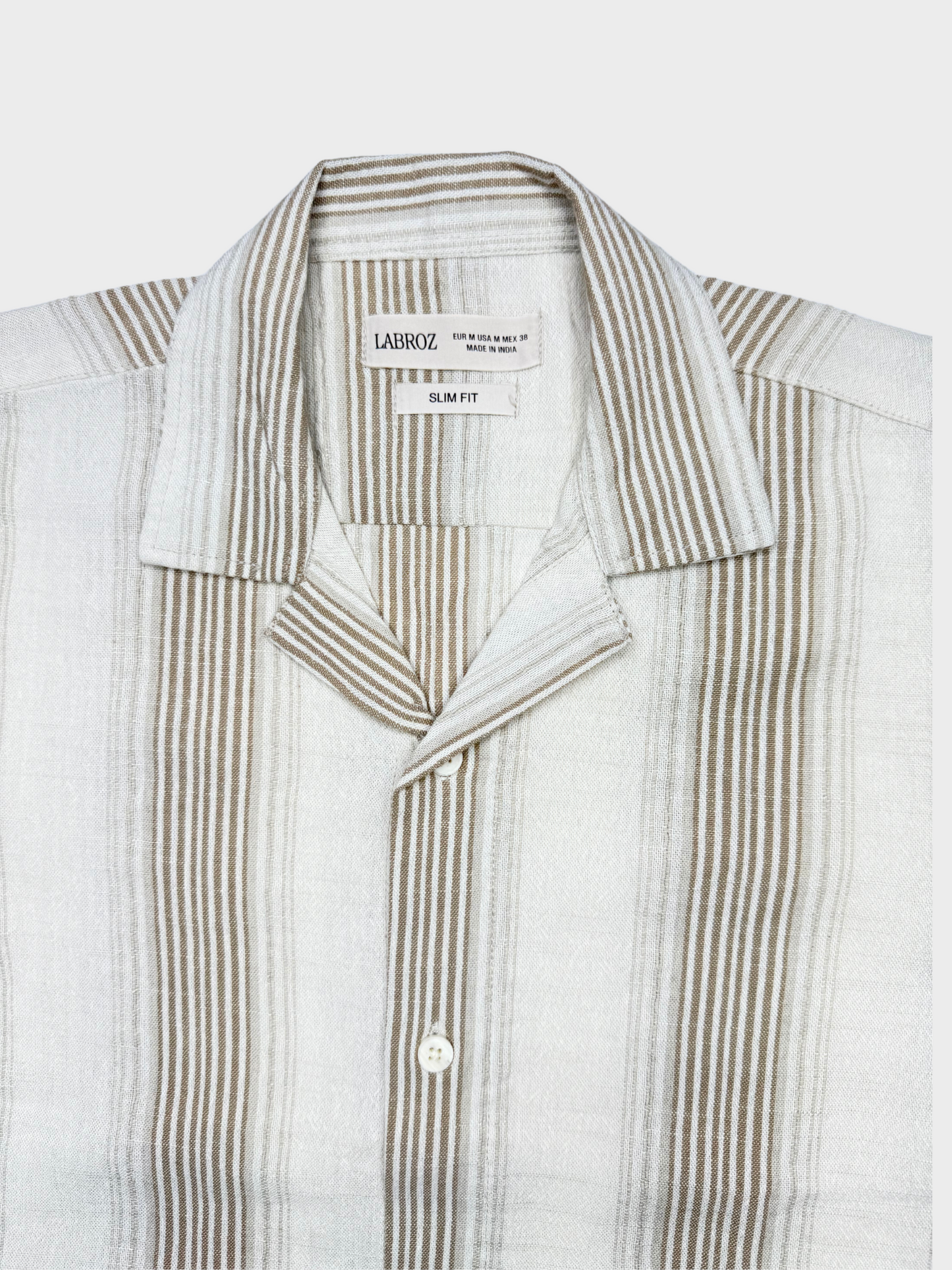 ECRU STRIPED TEXTURED HALF SLEEVES SHIRT