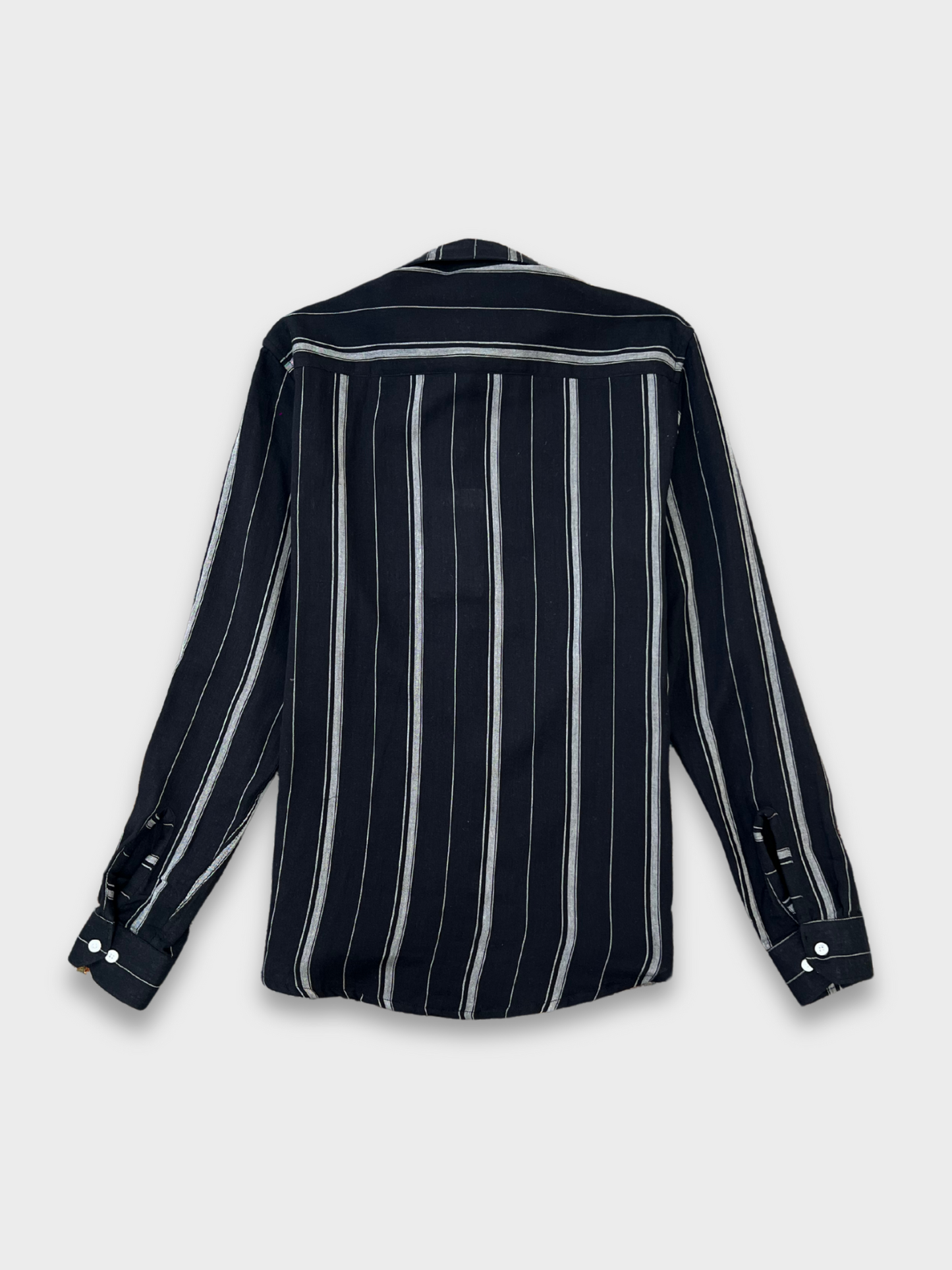 Men's Black Linen Striped Slim Fit Shirt