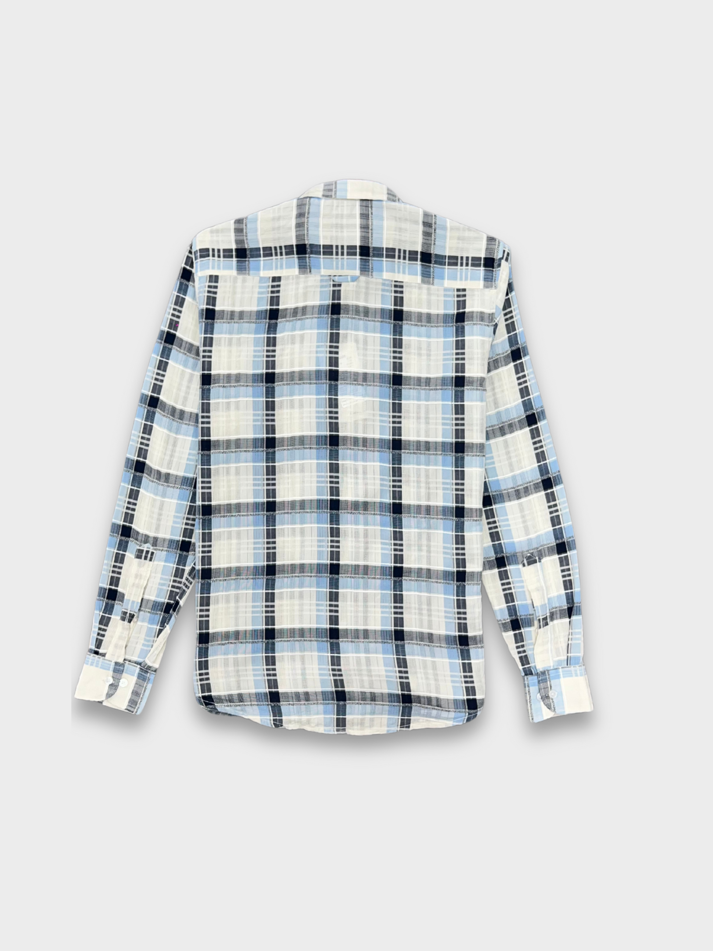MEN'S SHANEEL EMBROIDERED BLUE N BLACK CHECK SLIM FIT SHIRT