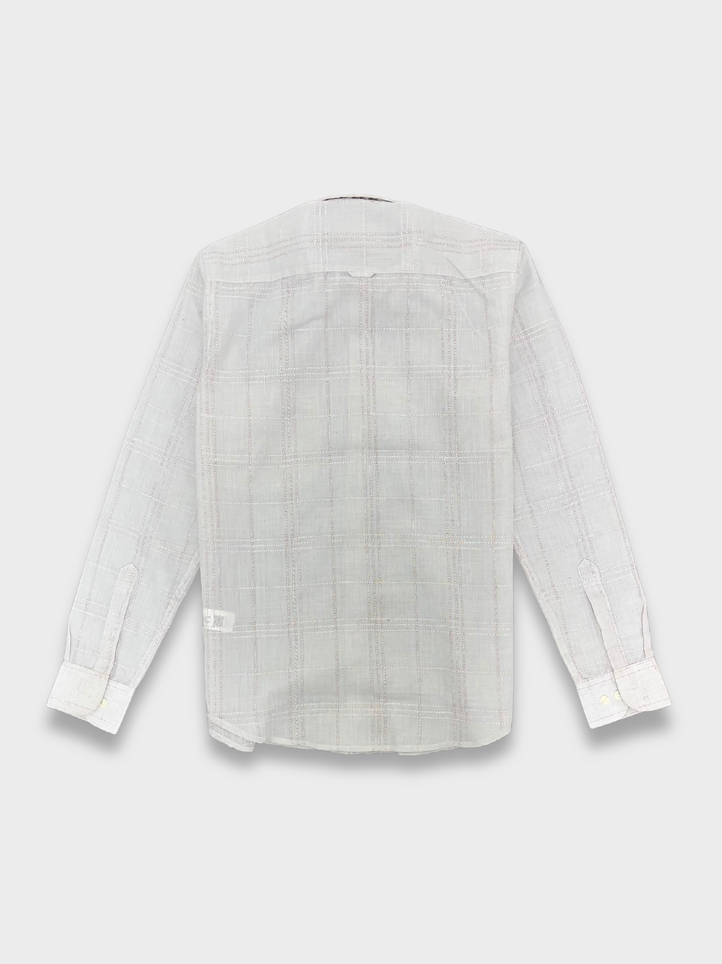 Men's Slim Fit Checkered Off White Linen Shirt