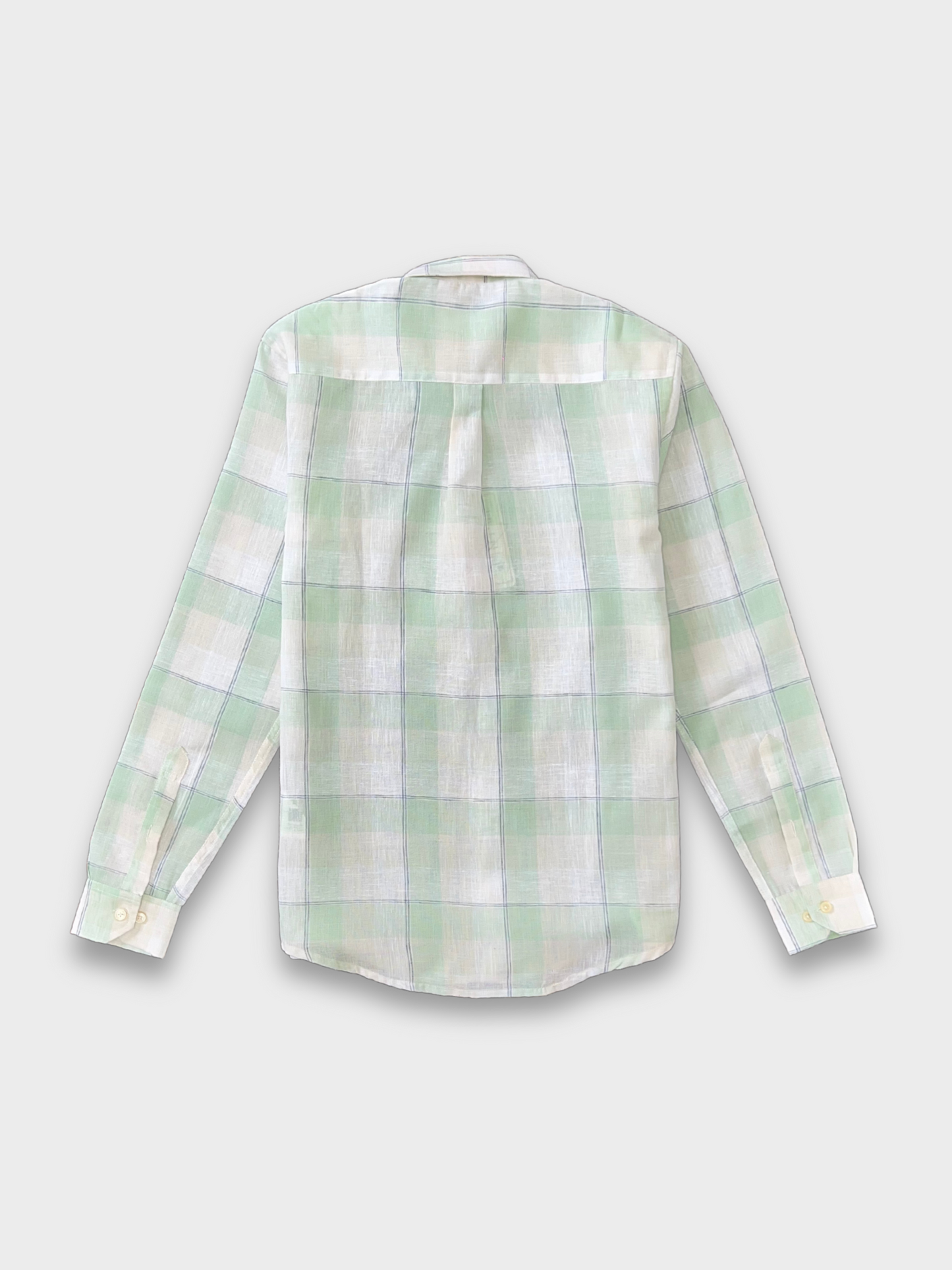 GREEN CHECKERED LINEN BLEND SLIM FIT SHIRT