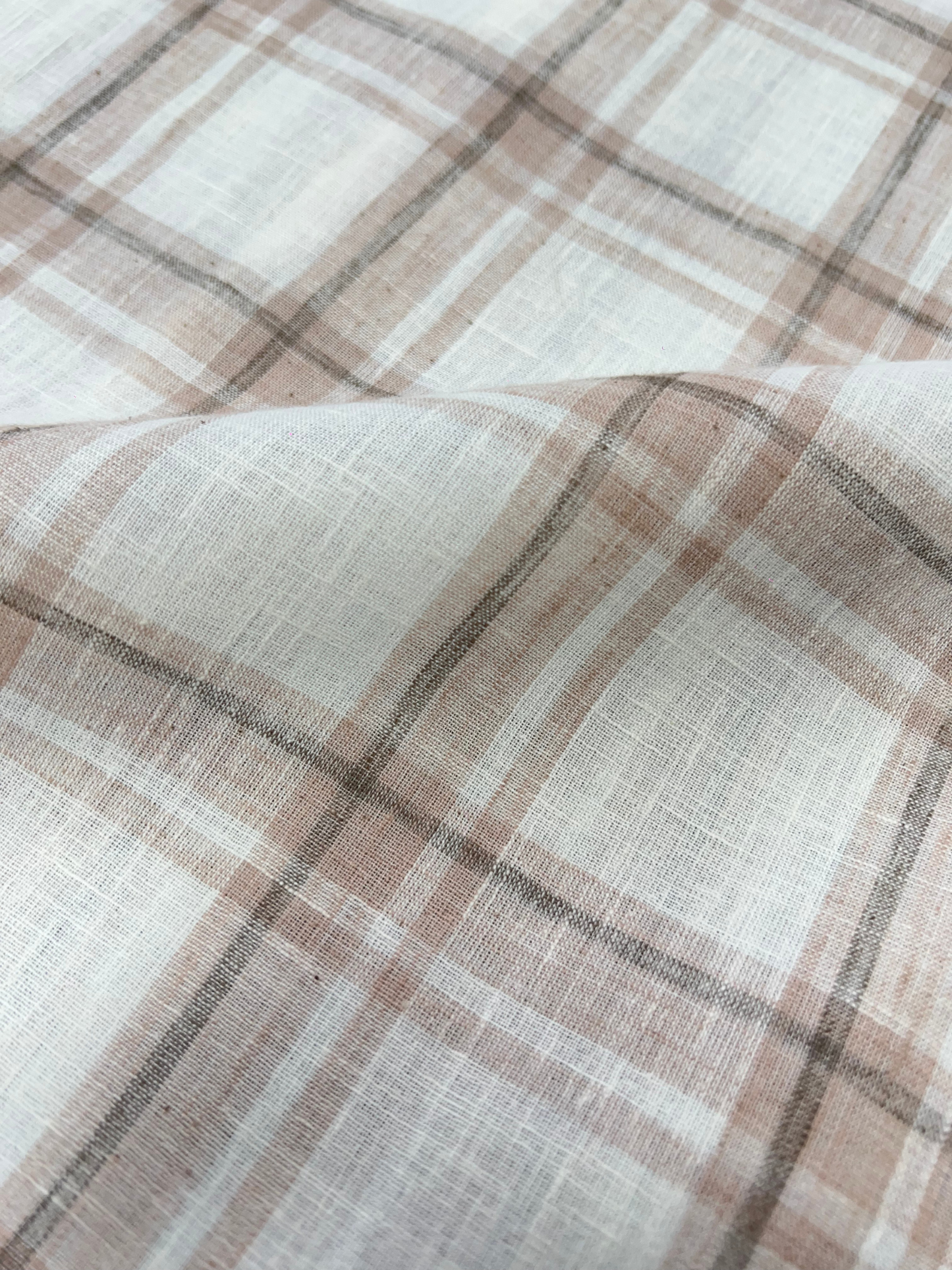 PEACH CHECKERED LINEN BLEND SLIM FIT SHIRT