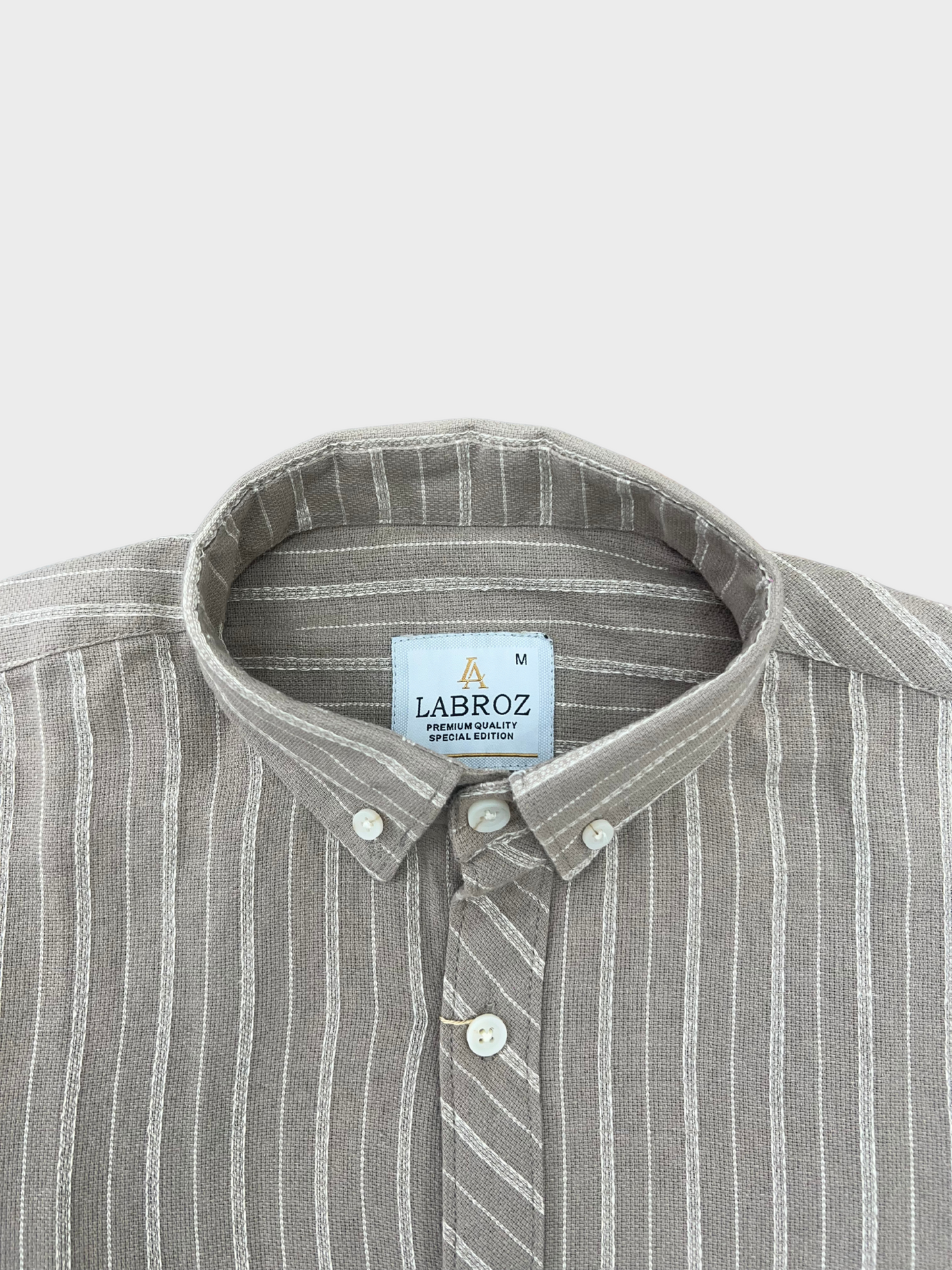 Men's Tan Linen Striped Slim Fit Shirt