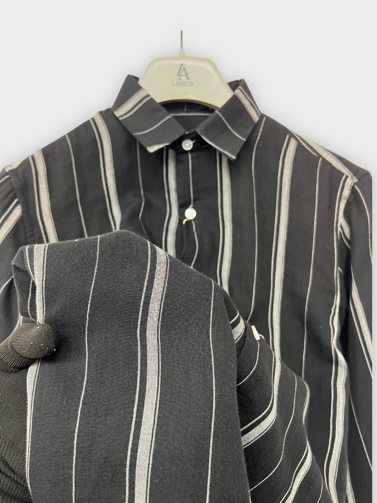 Men's Black Linen Striped Slim Fit Shirt
