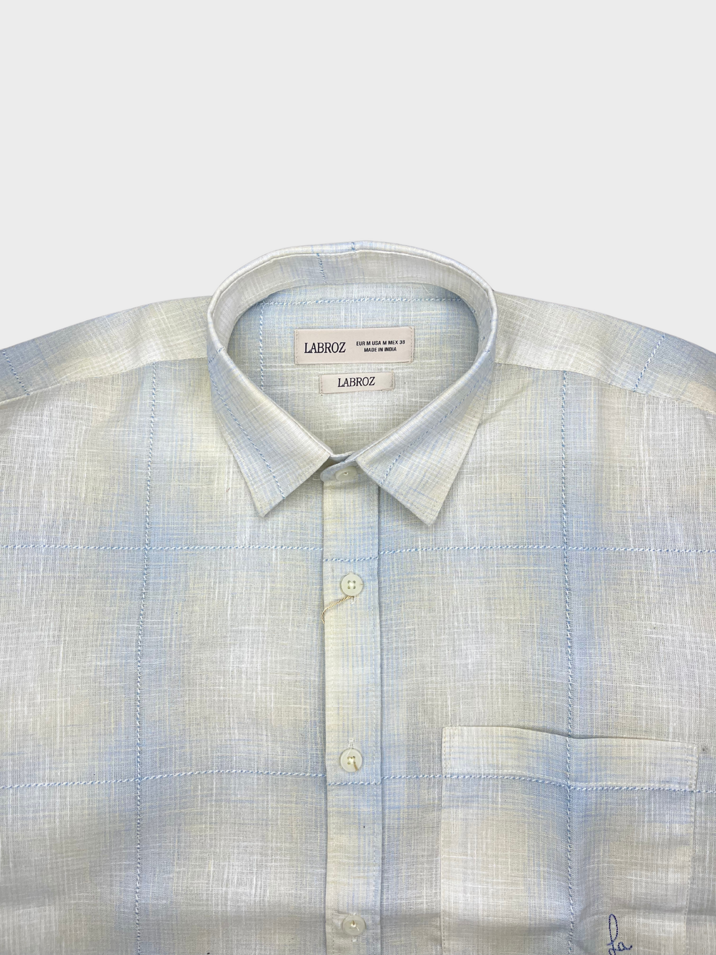 Men's Slim Fit Checkered Light Blue Linen Shirt