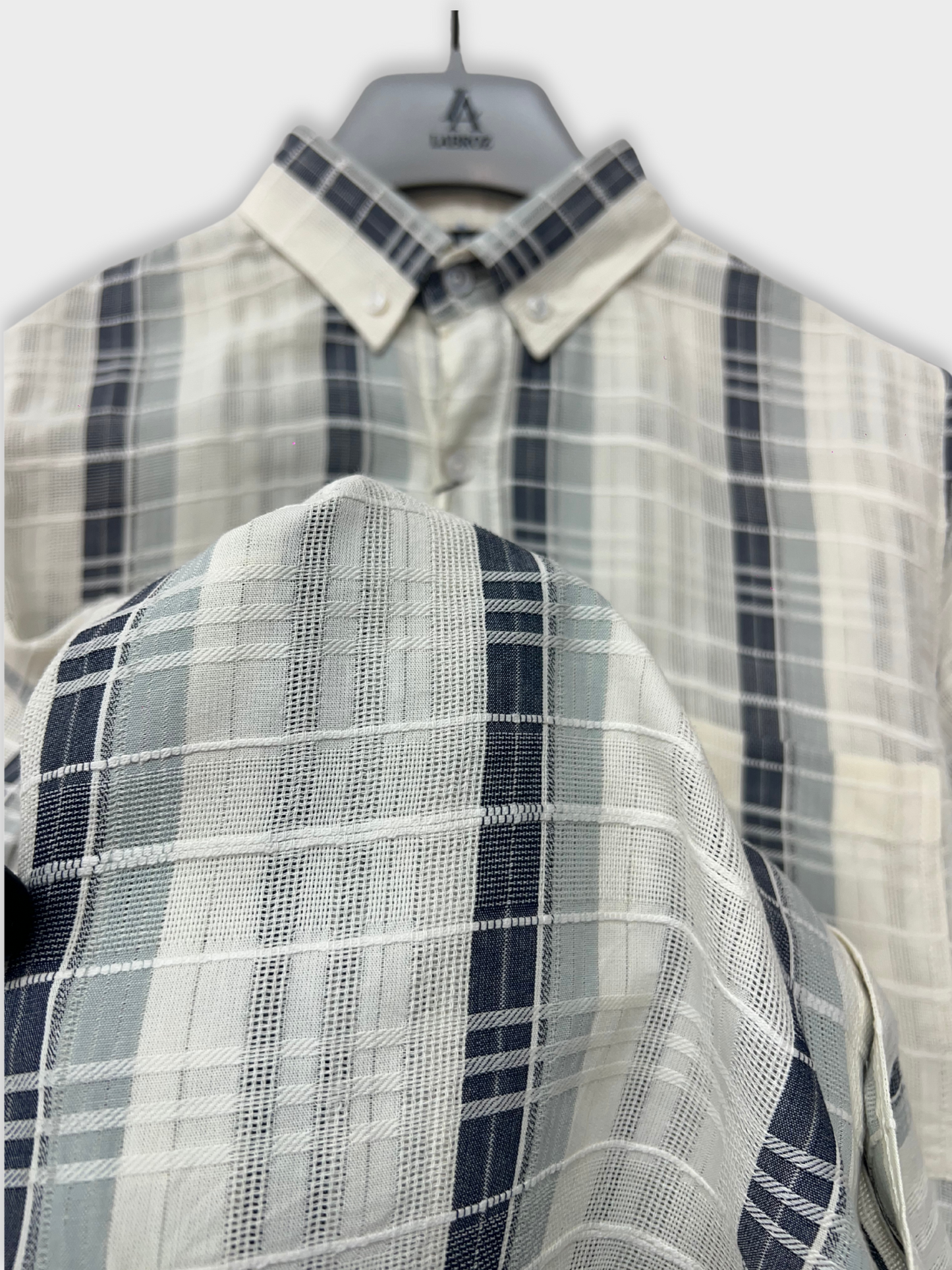 MEN'S SHANEEL EMBROIDERED SLATE BUE STRIPES SLIM FIT SHIRT
