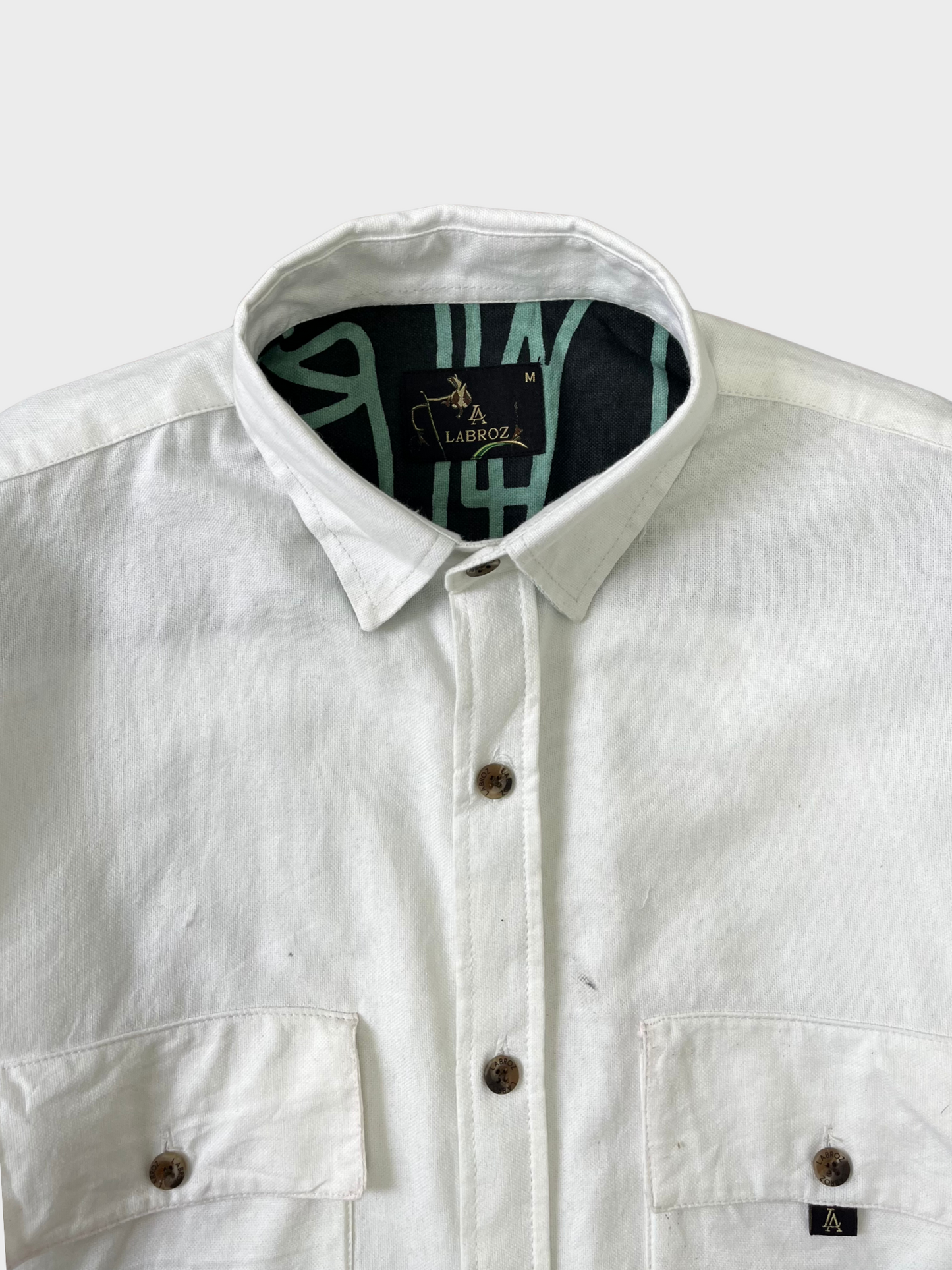 Men's White & Green Gradient Abstract Graphic Dobby Shirt