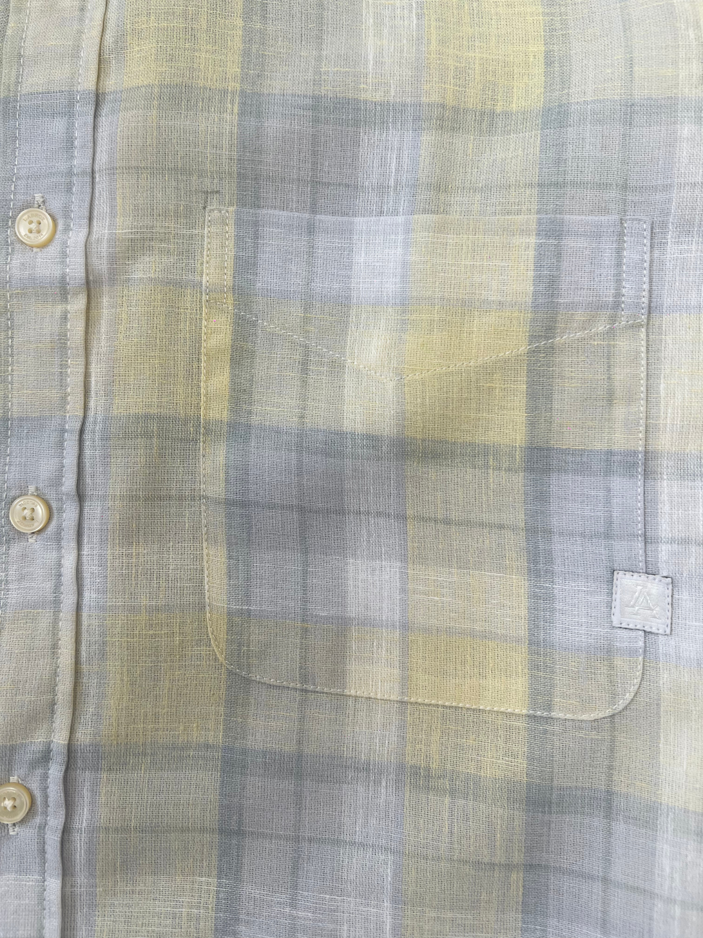 LEMON CHECKERED LINEN BLEND SLIM FIT SHIRT