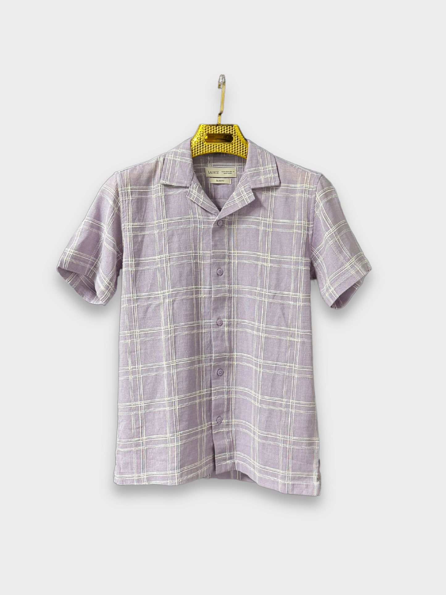 LAVENDER CHECKED TEXTURED HALF SLEEVES SHIRT