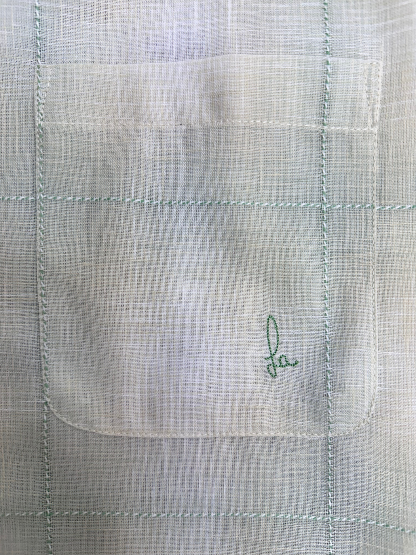 Men's Slim Fit Checkered Soft Green Linen Shirt