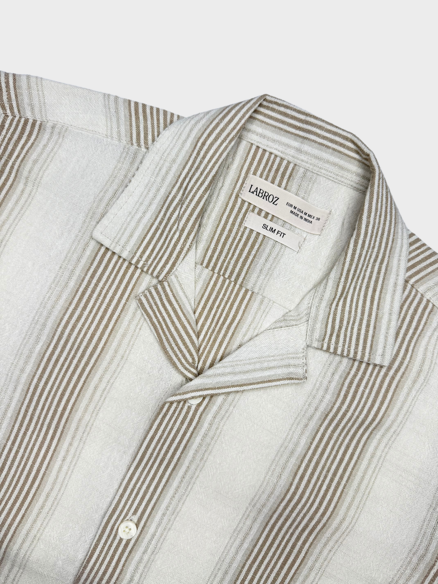 ECRU STRIPED TEXTURED HALF SLEEVES SHIRT