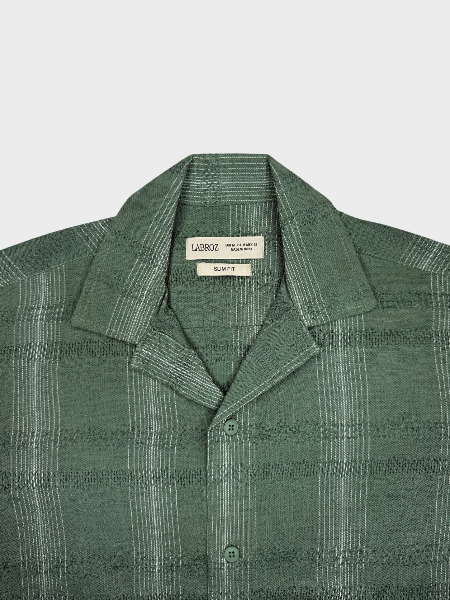 SAGE GREEN STRIPED TEXTURED HALF SLEEVES SHIRT