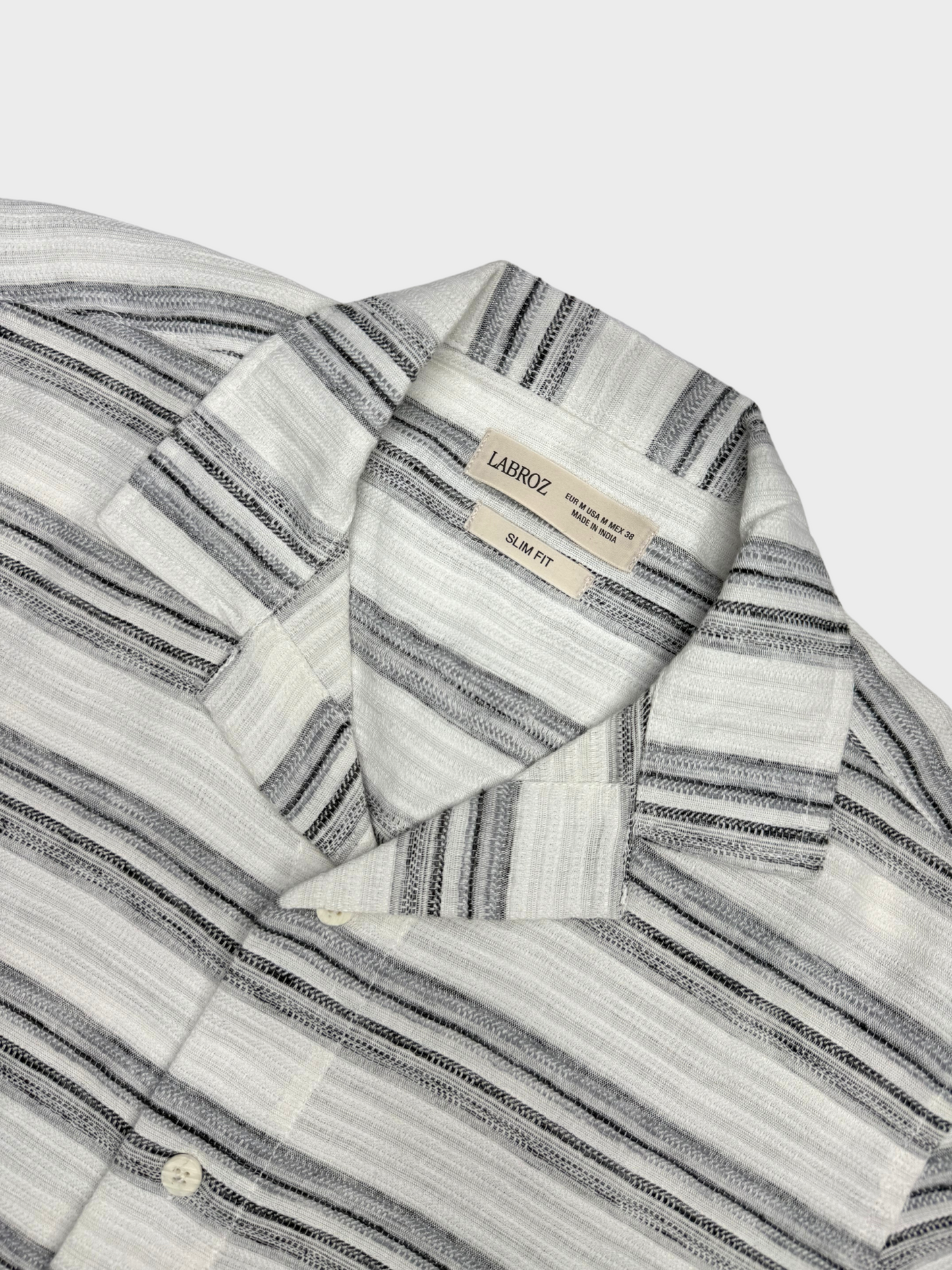 WHITE STRIPED TEXTURED HALF SLEEVES SHIRT