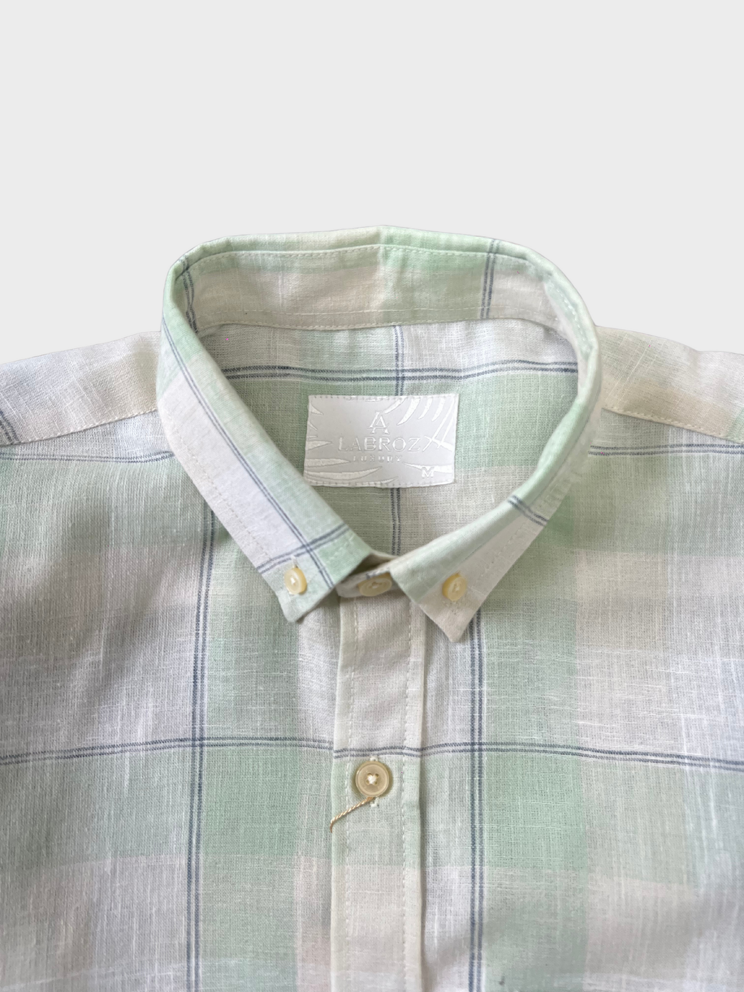 GREEN CHECKERED LINEN BLEND SLIM FIT SHIRT