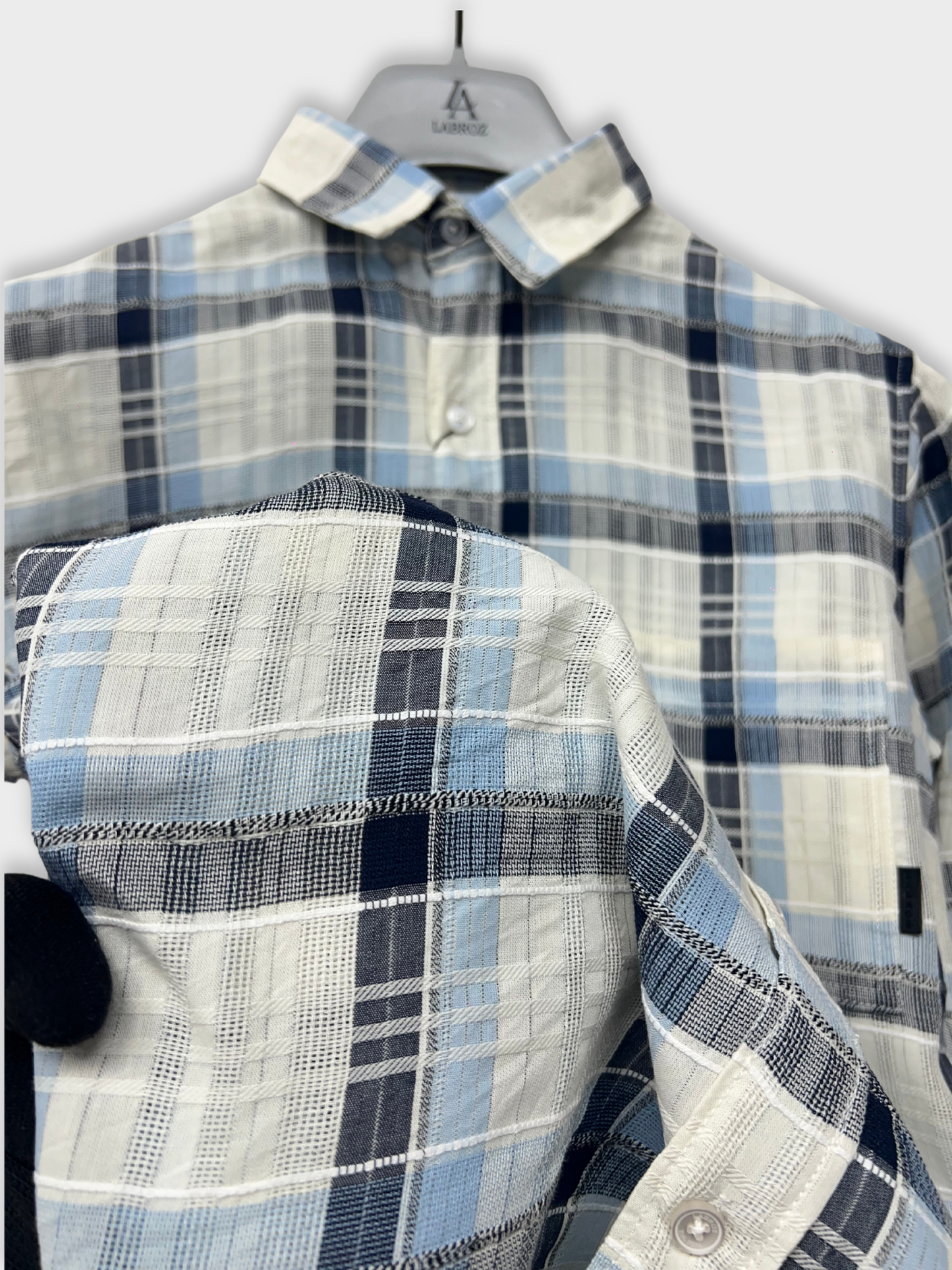 MEN'S SHANEEL EMBROIDERED BLUE N BLACK CHECK SLIM FIT SHIRT
